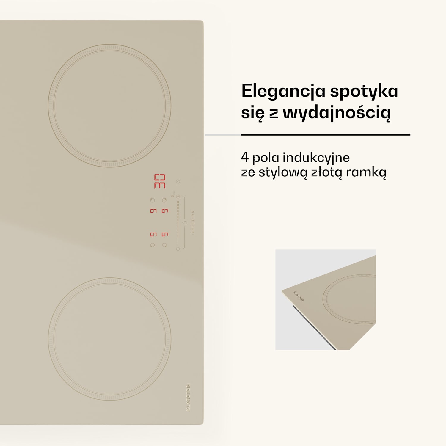 Indukcyjna płyta kuchenna Victoria, 60 cm, 4 pola grzewcze, suwak, funkcja boost 60 cm | Kremowy