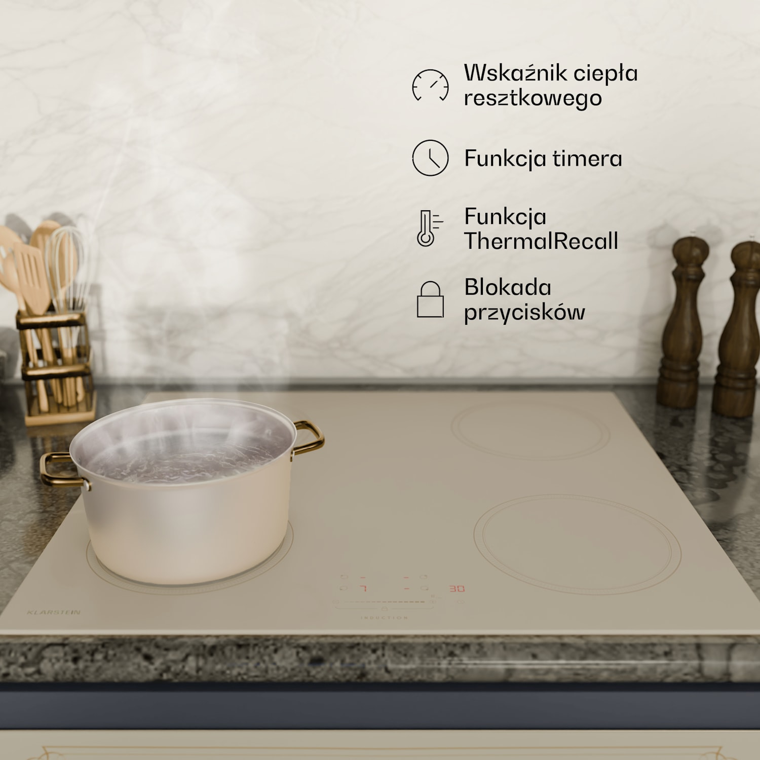 Indukcyjna płyta kuchenna Victoria, 60 cm, 4 pola grzewcze, suwak, funkcja boost 60 cm | Kremowy