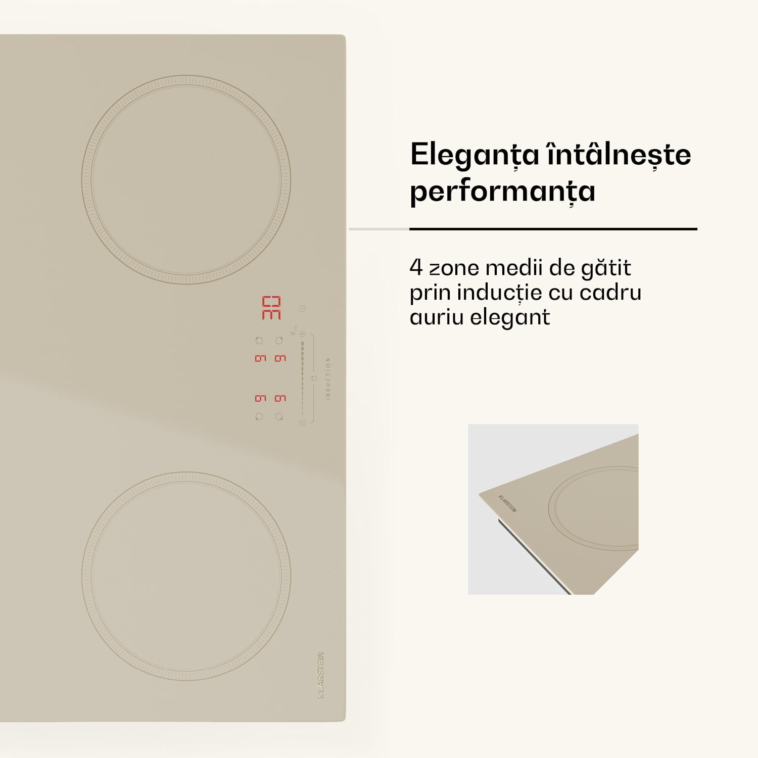 Plită cu inducție Victoria, 60 cm, 4 plite, glisantă, funcție Boost 60 cm | Crem