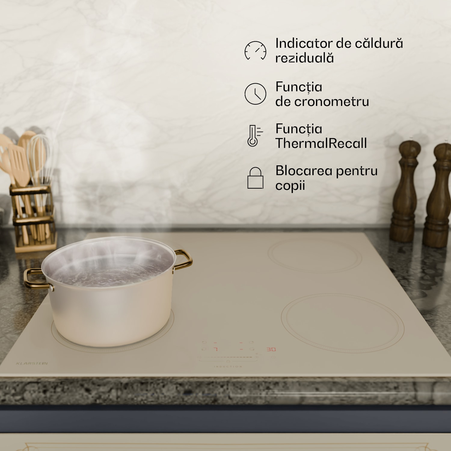 Plită cu inducție Victoria, 60 cm, 4 plite, glisantă, funcție Boost 60 cm | Crem