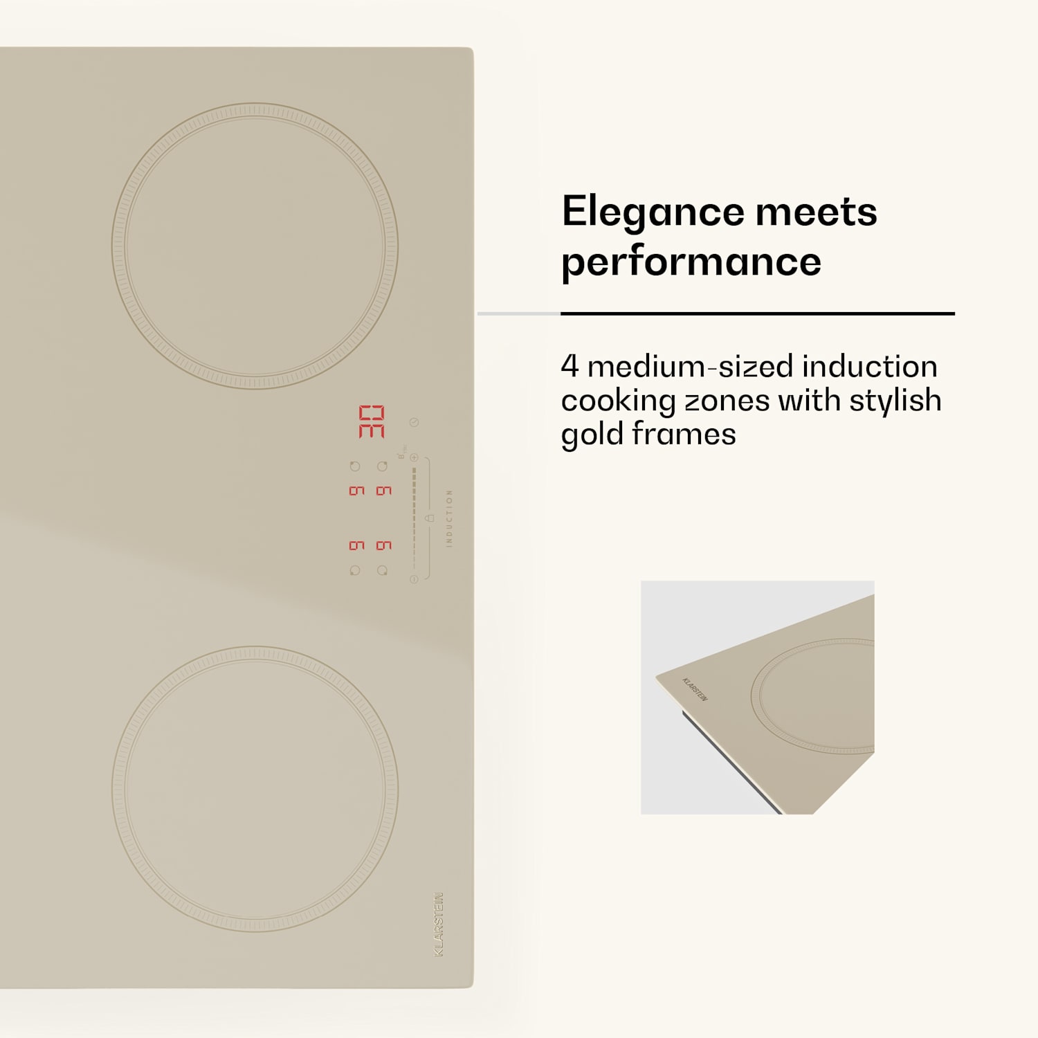 Victoria inductiekookplaat | 60 cm | 4 kookvelden | schuifknop | boostfunctie 60 cm | Crème