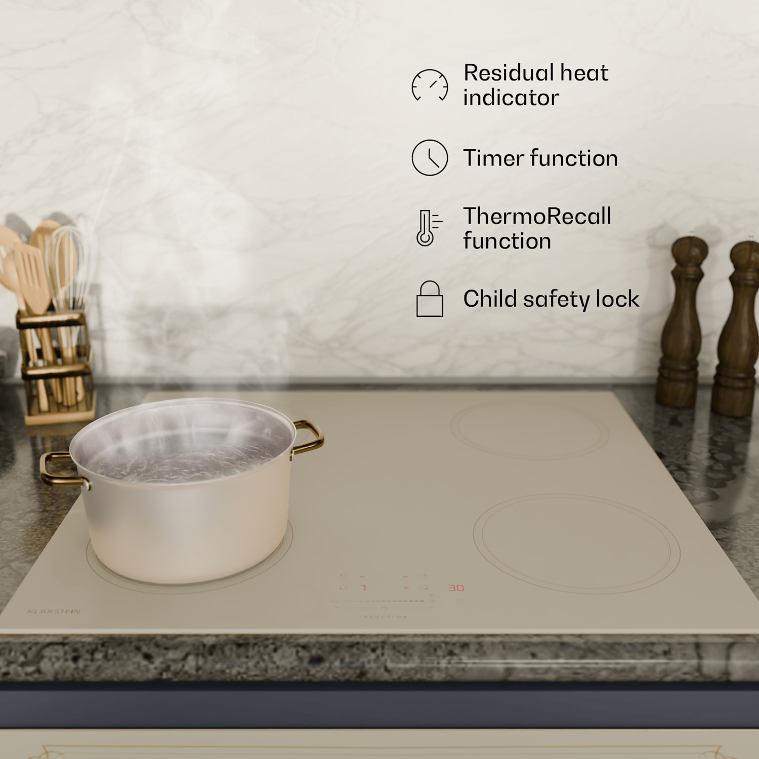 Victoria inductiekookplaat | 60 cm | 4 kookvelden | schuifknop | boostfunctie 60 cm | Crème