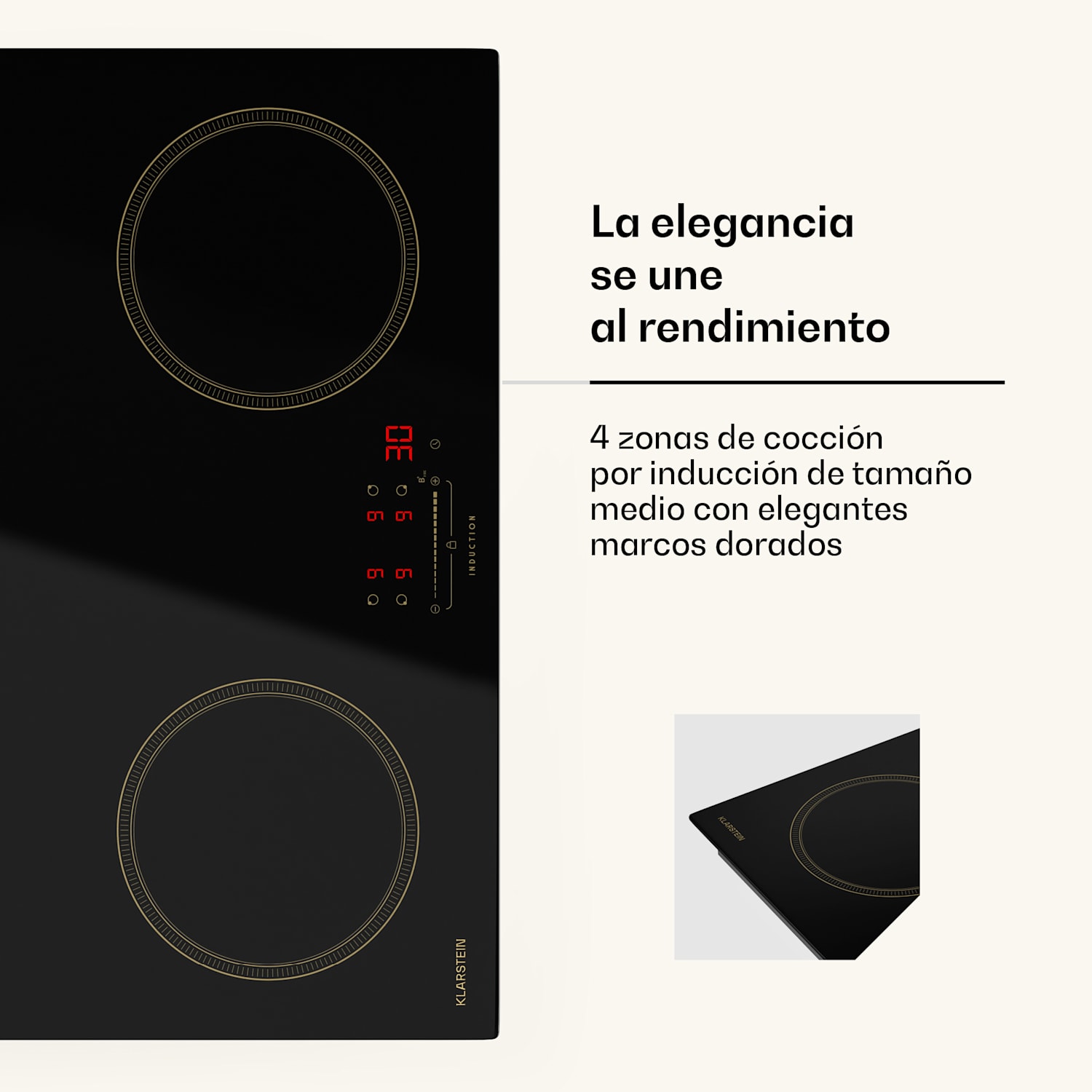 Placa de inducción Victoria | 60 cm | 4 placas | deslizante | función boost 60 cm | Negro