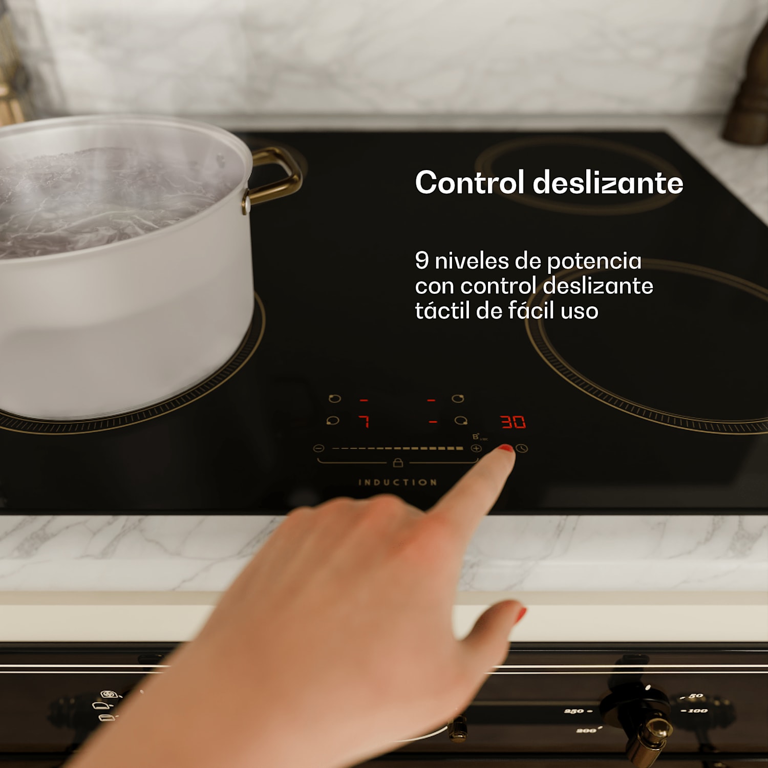 Placa de inducción Victoria | 60 cm | 4 placas | deslizante | función boost 60 cm | Negro