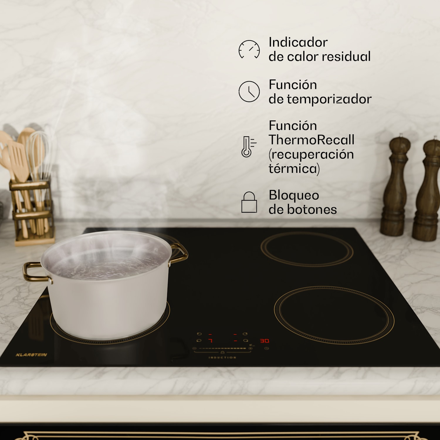 Placa de inducción Victoria | 60 cm | 4 placas | deslizante | función boost 60 cm | Negro