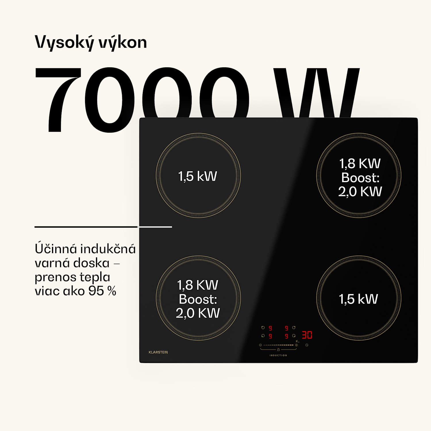 Victoria indukčná varná doska, 60 cm, 4 varné platne, posuvník, funkcia Boost 60 cm | Čierna