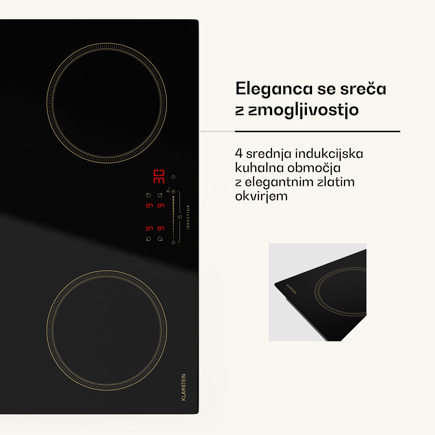 Victoria Indukcijska kuhalna plošča, 60 cm, 4 kuhalne plošče, drsnik, funkcija Boost 60 cm | Črna