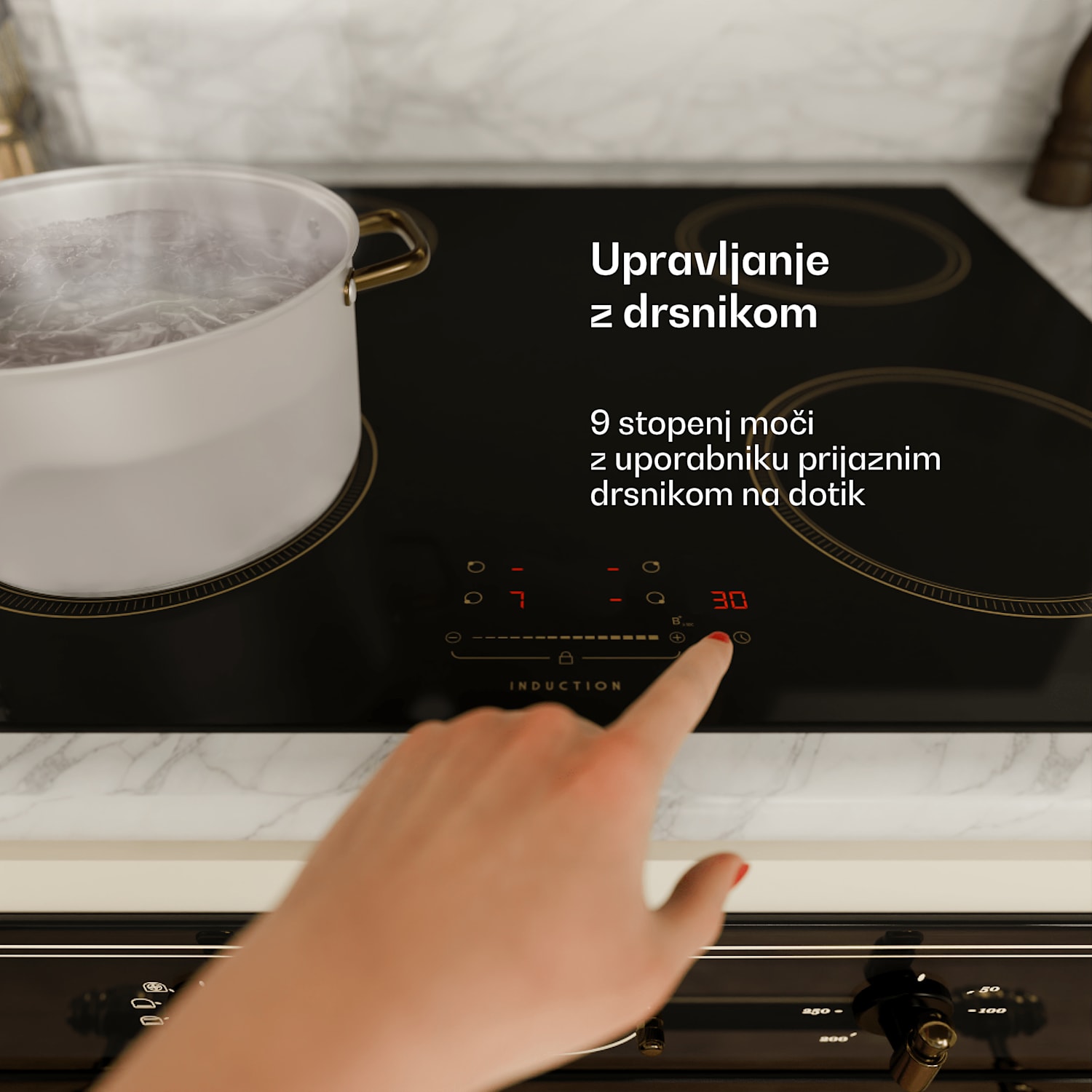 Victoria Indukcijska kuhalna plošča, 60 cm, 4 kuhalne plošče, drsnik, funkcija Boost 60 cm | Črna