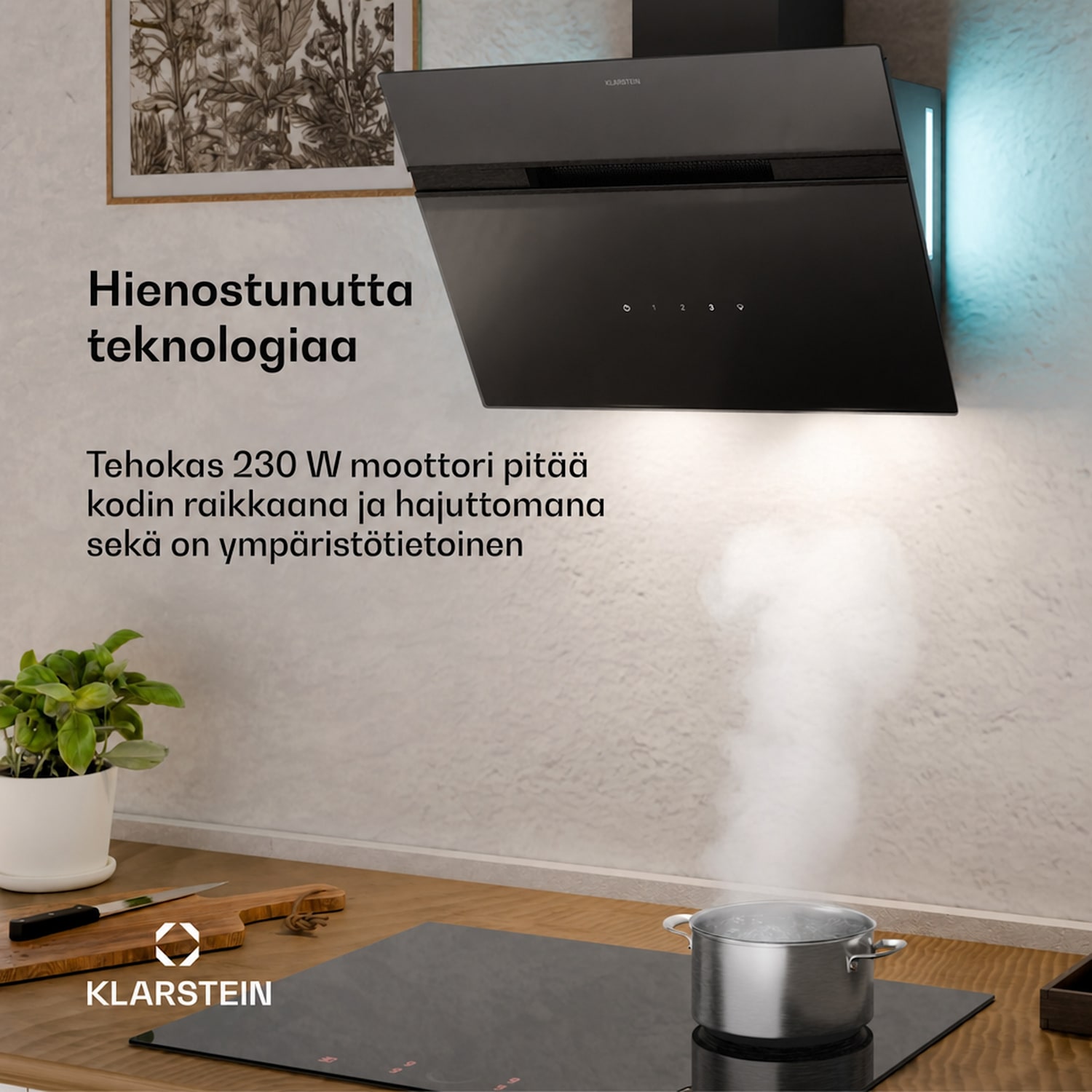 Alina-liesituuletin | energiatehokkuusluokka A | kosketus | LED-valaistus | poistoilma/kiertoilma | 600 m³/h 60 cm | Ei | Musta