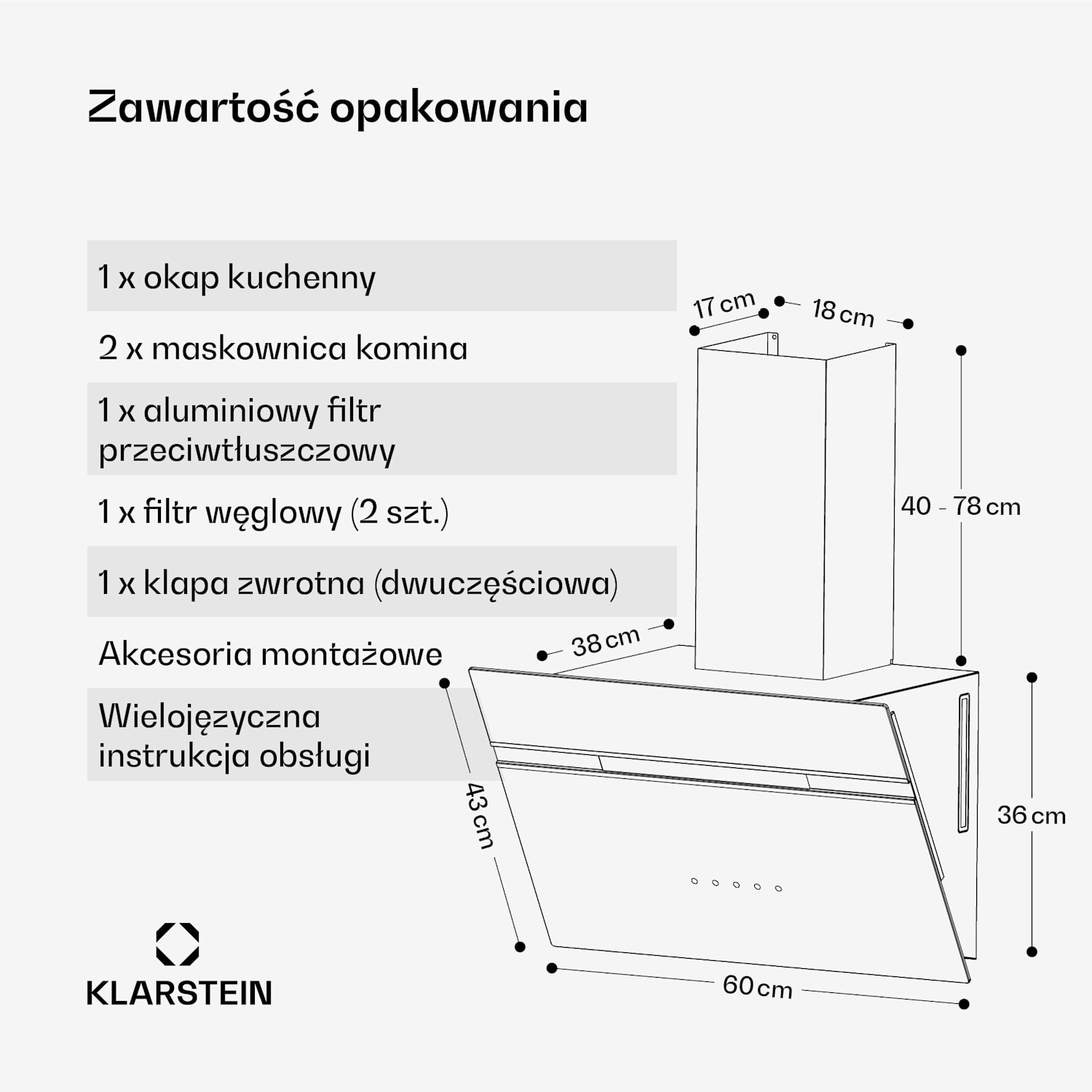 Alina okap kuchenny, klasa energetyczna A, dotykowy, oświetlenie LED, wyciąg/pochłaniacz, 600 m³/h 60 cm | Czarny