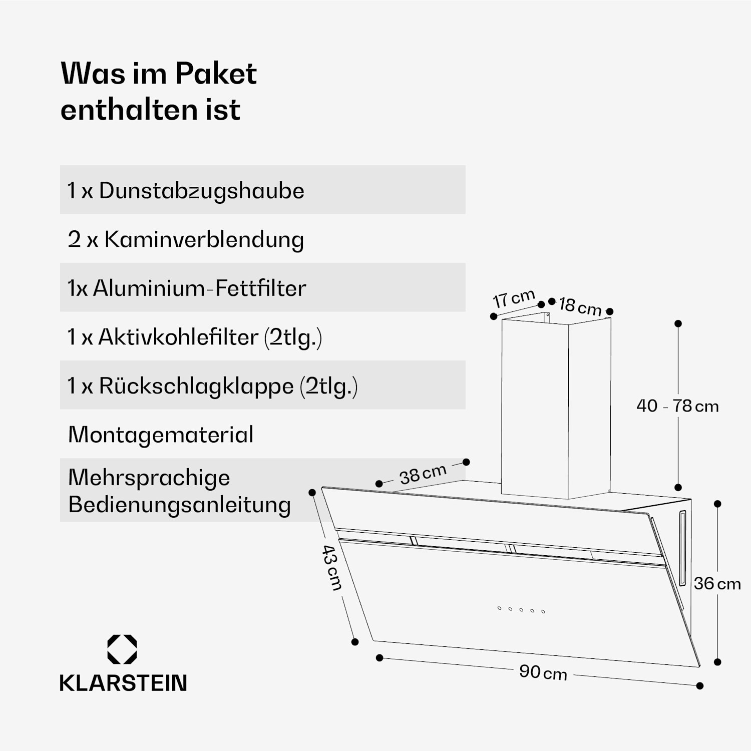 Alina Dunstabzugshaube | EEK A | Touch | LED-Beleuchtung | Abluft/Umluft | 615 m³/h 90 cm | Schwarz