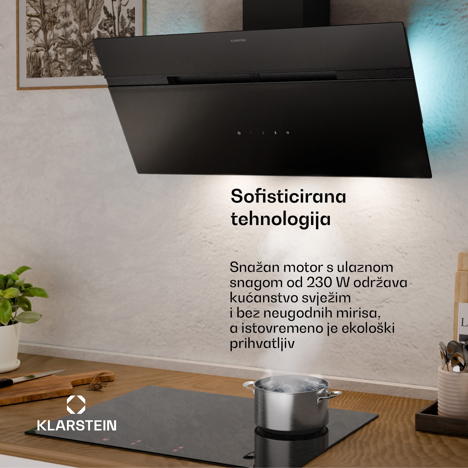 Alina napa, EEK A, na dodir, LED osvjetljenje, Ekstrakcija/recirkulacija, 615 m³/h 