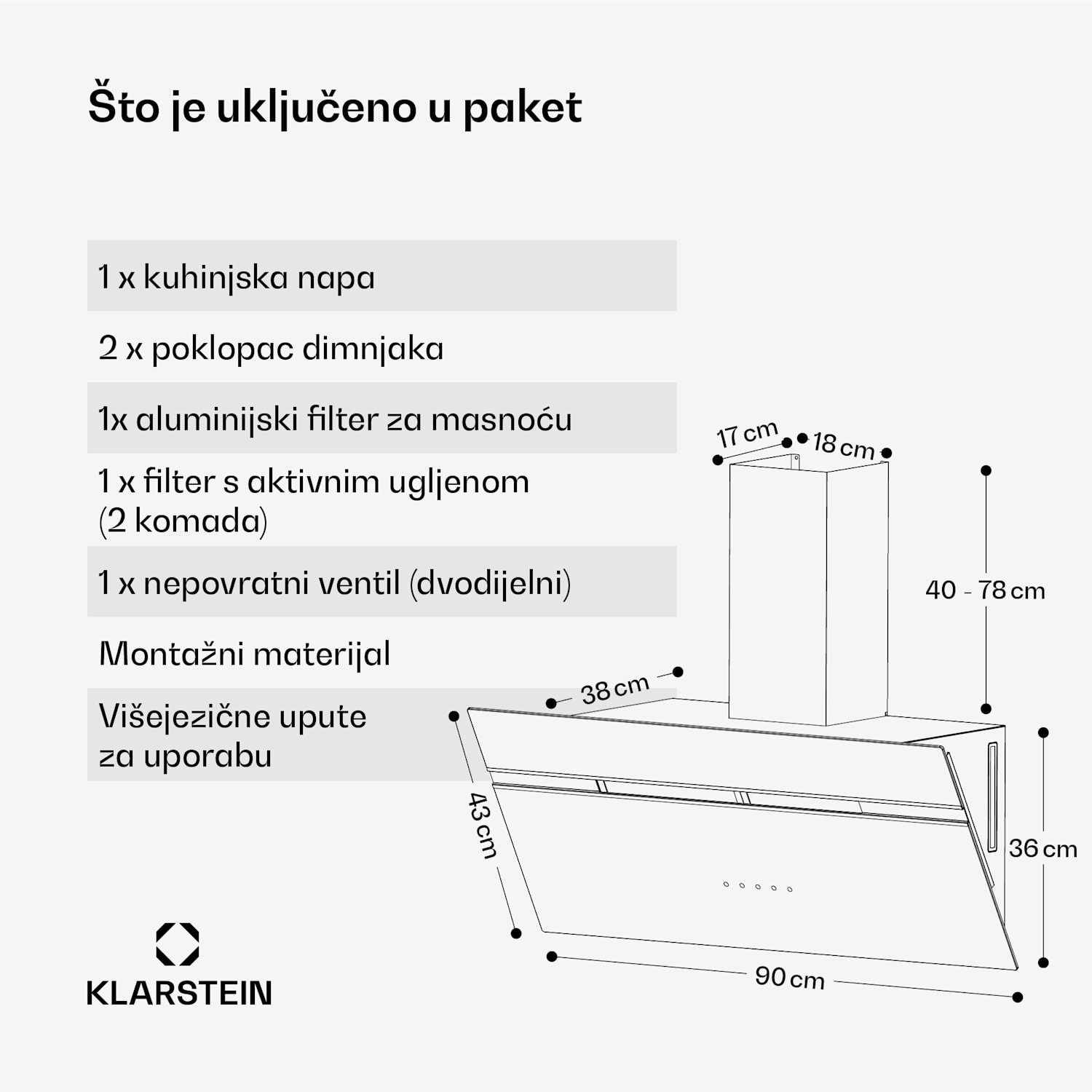 Alina napa, EEK A, na dodir, LED osvjetljenje, Ekstrakcija/recirkulacija, 615 m³/h 
