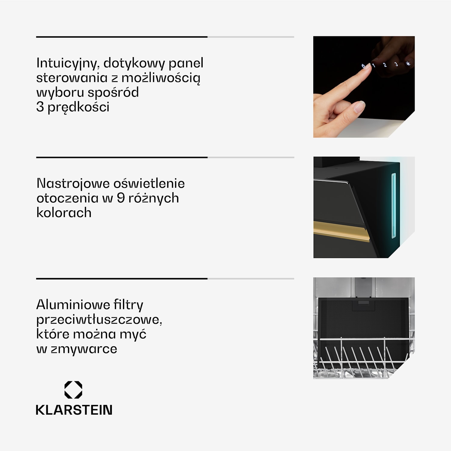 Alina okap kuchenny, klasa energetyczna A, dotykowy, oświetlenie LED, wyciąg/pochłaniacz, 600 m³/h 60 cm | Czarne / Antyczne Złoto Metaliczne