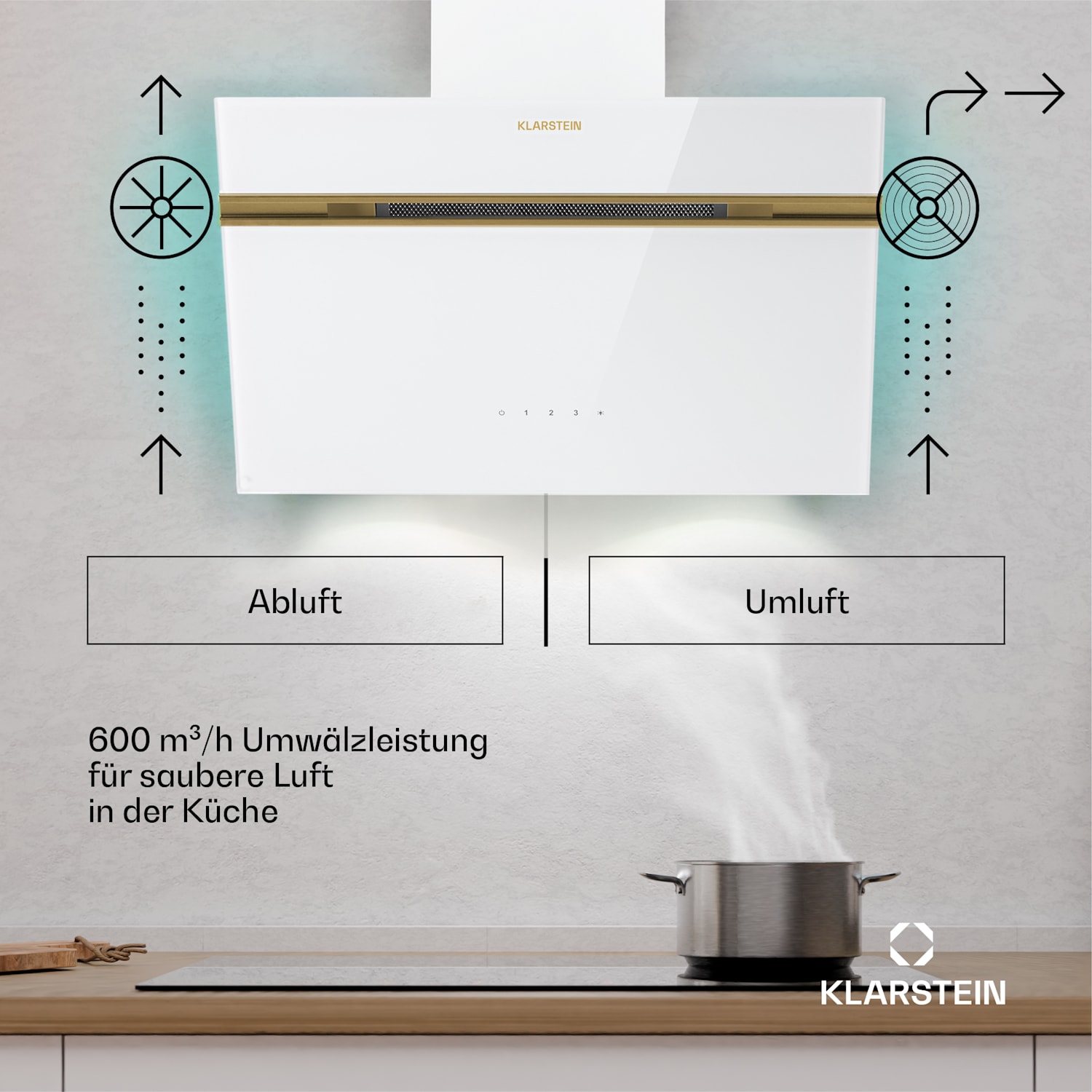 Alina Dunstabzugshaube | EEK A | Touch | LED-Beleuchtung | Abluft/Umluft | 600 m³/h 