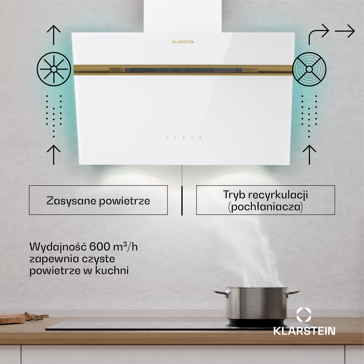 Alina okap kuchenny, klasa energetyczna A, dotykowy, oświetlenie LED, wyciąg/pochłaniacz, 600 m³/h 