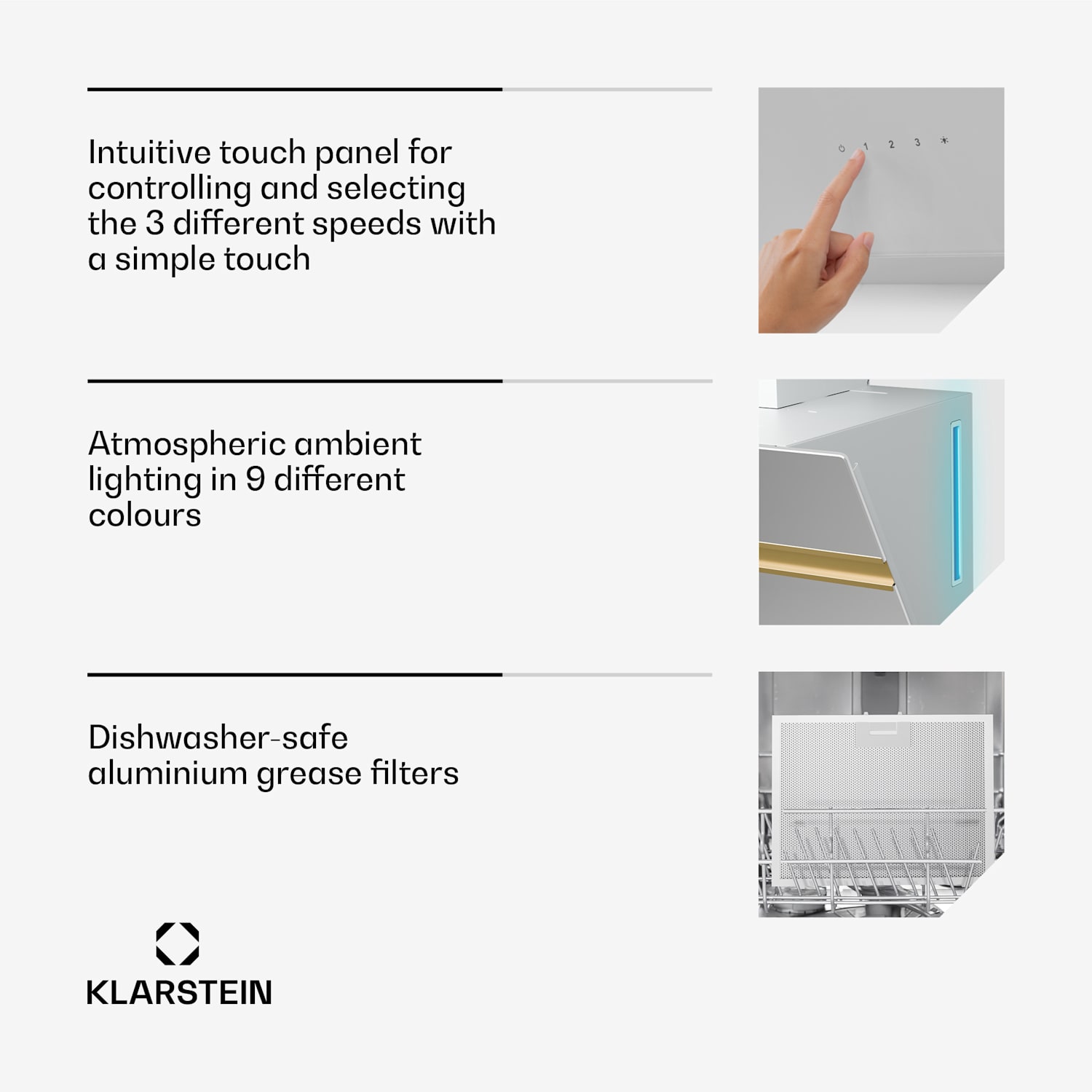 Exaustor Alina | EEK A | Touch | Iluminação LED | exaustão/recirculação de ar | 600 m³/h 60 cm | Branco / Metálico Antigo Dourado