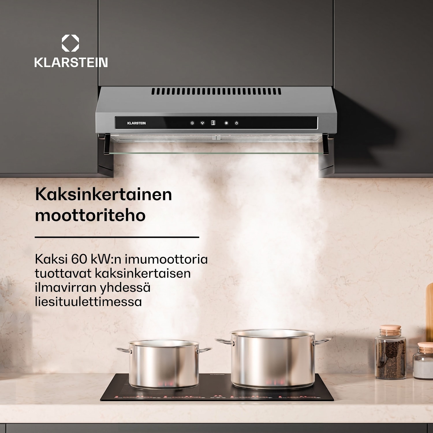 Purista Force -liesituuletin | kompakti | 343 m³/h | energiatehokkuusluokka C | kaksoismoottoritekniikka Ruostumaton Teräs