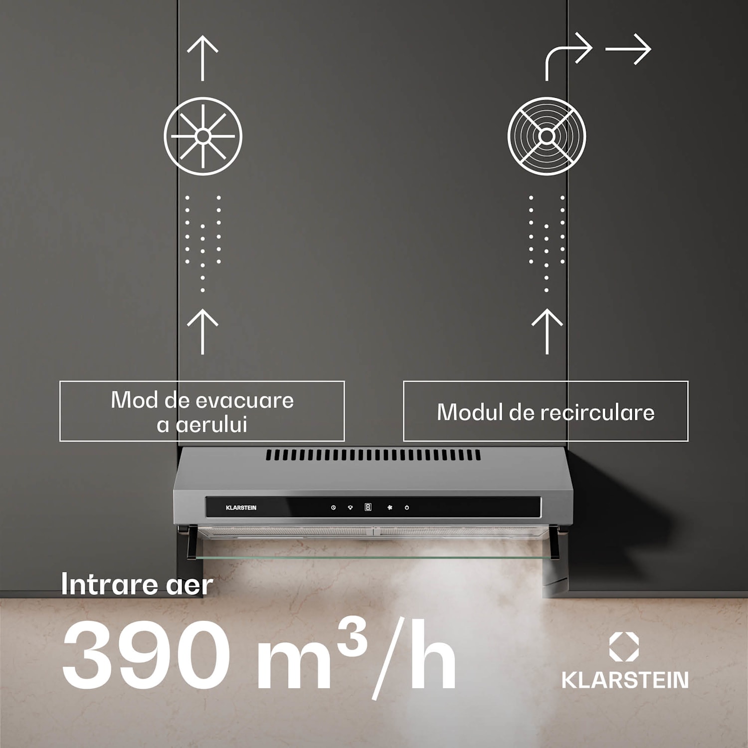 Hota Purista Force, Compact, 384,8 m³/h, EEK C, Tehnologie cu două motoare 60 cm | Oțel inoxidabil