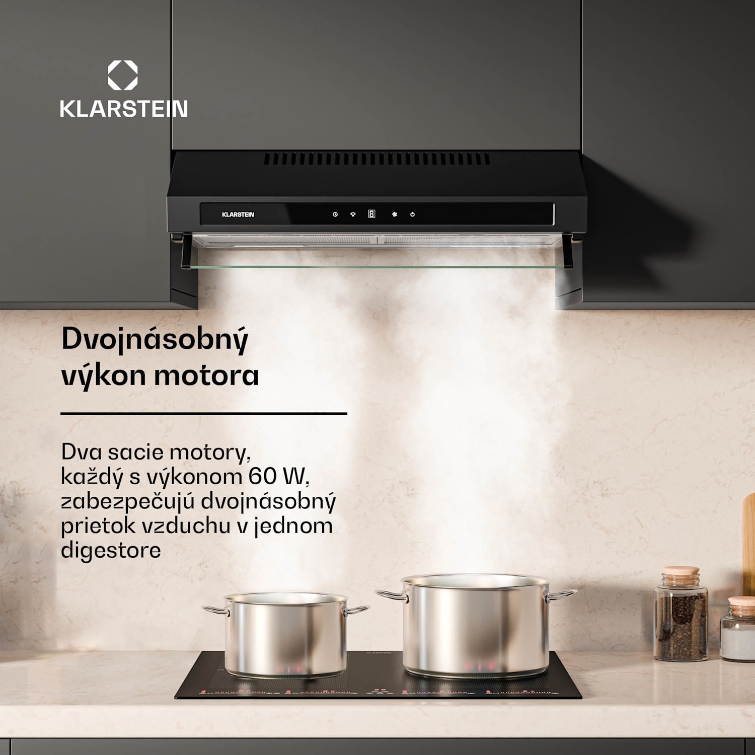 Purista Force digestor, Kompaktný, 384,8 m³/h, EEK C, Technológia dvoch motorov 60 cm | Čierna