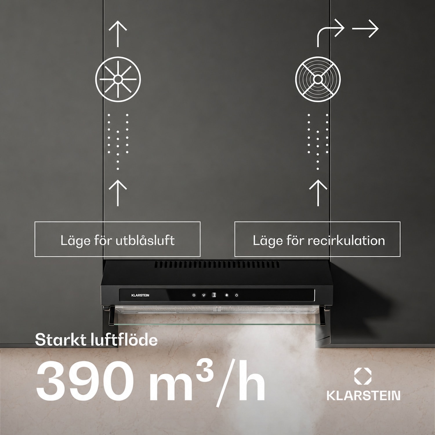 Purista Force kompakt fläktkåpa | 343 m³/h | EEK C | Dubbelmotorteknologi Svart