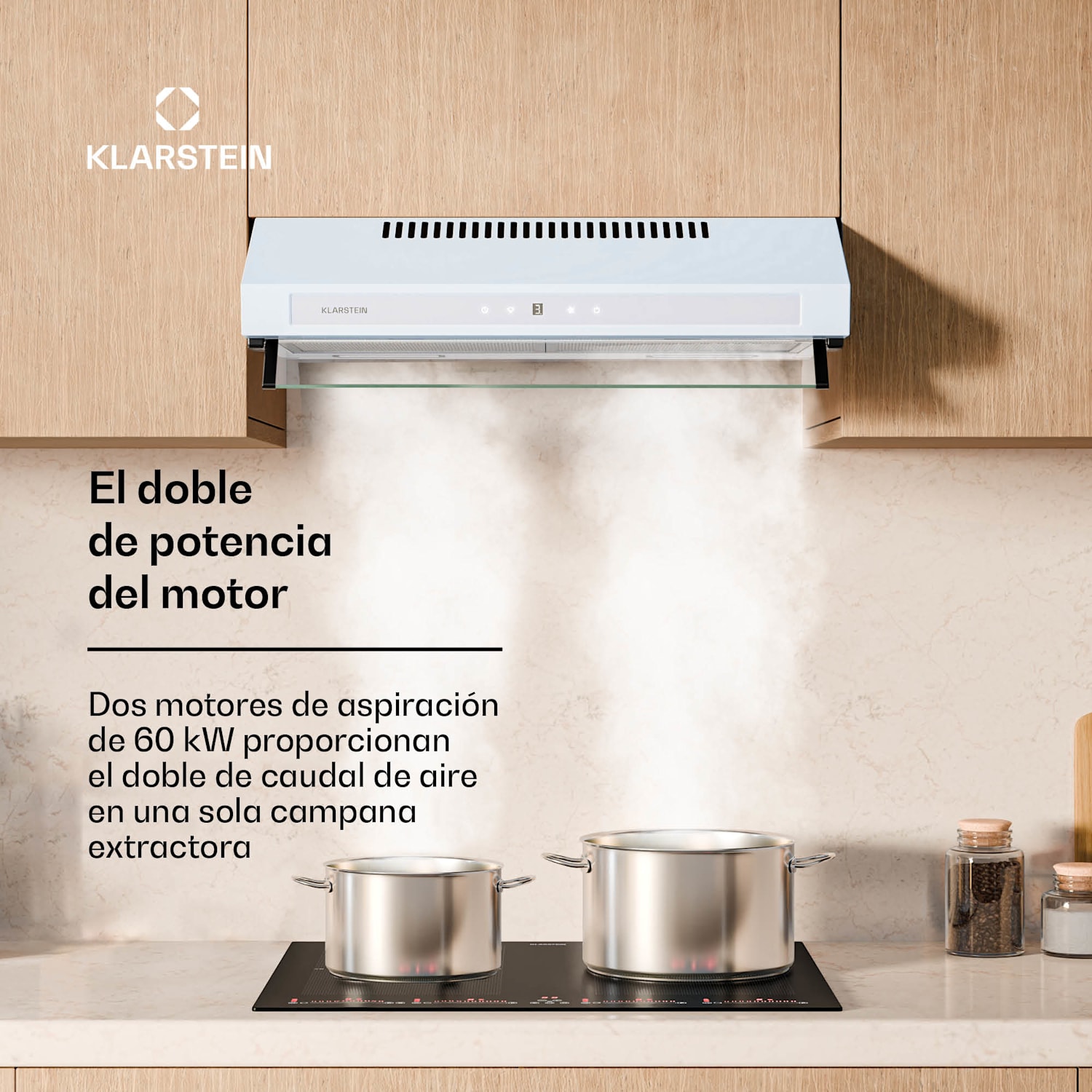 Campana extractora Purista Force | Compacta | 384,8 m³/h | CEE C | Tecnología de doble motor 60 cm | Blanco
