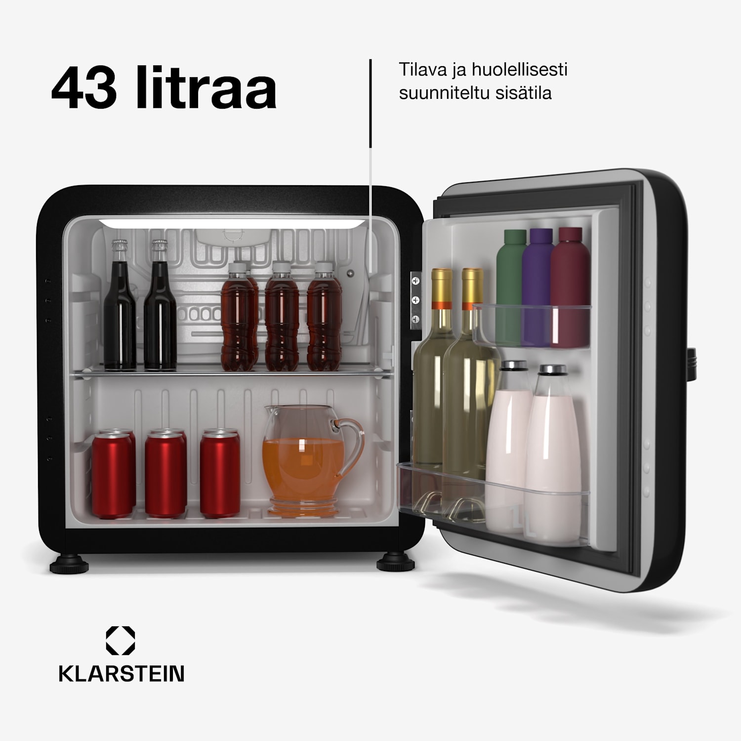 Audrey Evo minijääkaappi | 43 l | retro design | hiljainen | kompakti | 3 väriä 43 l | Musta