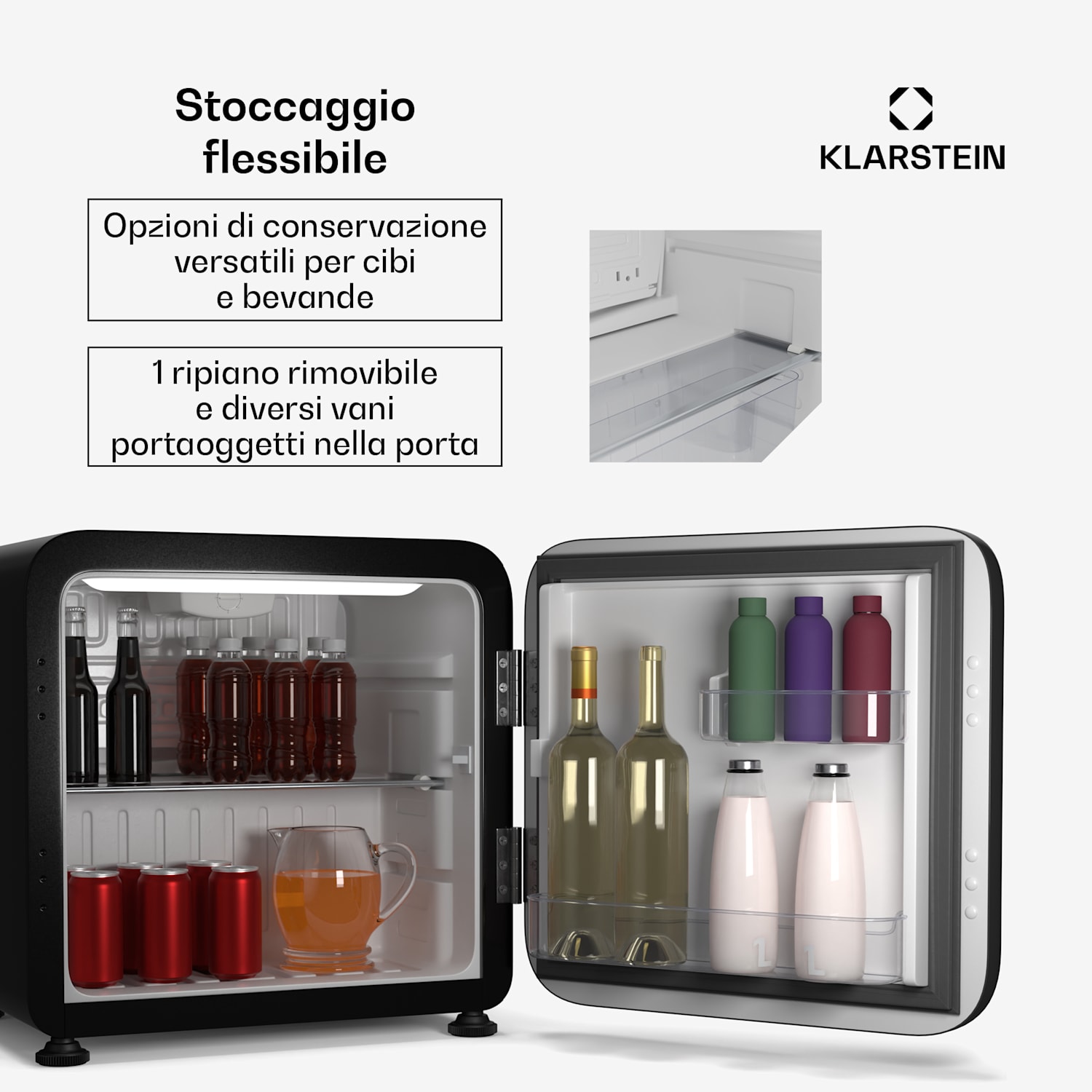 Audrey Evo - Mini frigo | 43L | Design rétro | Silenzioso | Compatto | 3 colori 43 Ltr | Nero