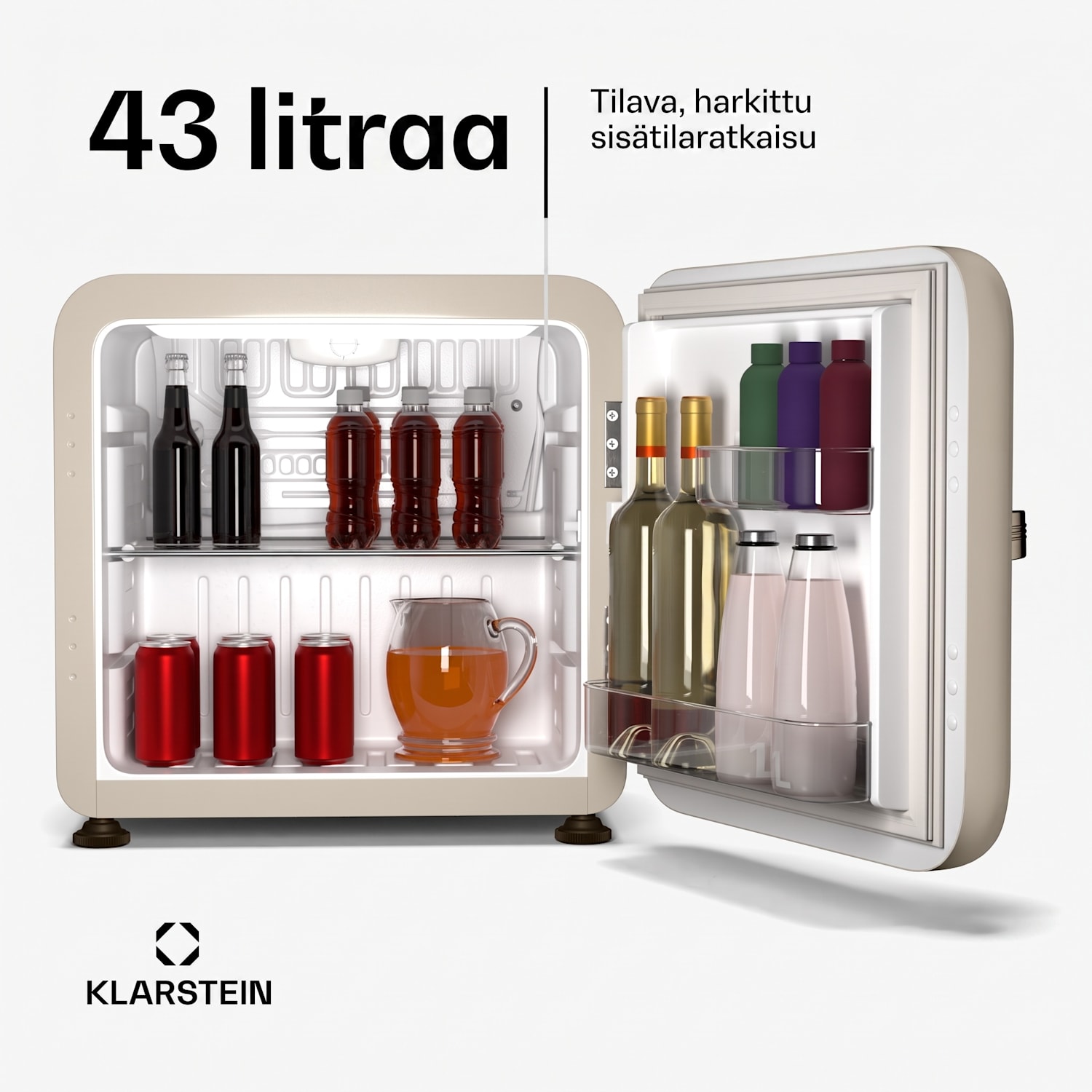 Audrey Evo minijääkaappi | 43 l | retro design | hiljainen | kompakti | 3 väriä 43 L | Kerma