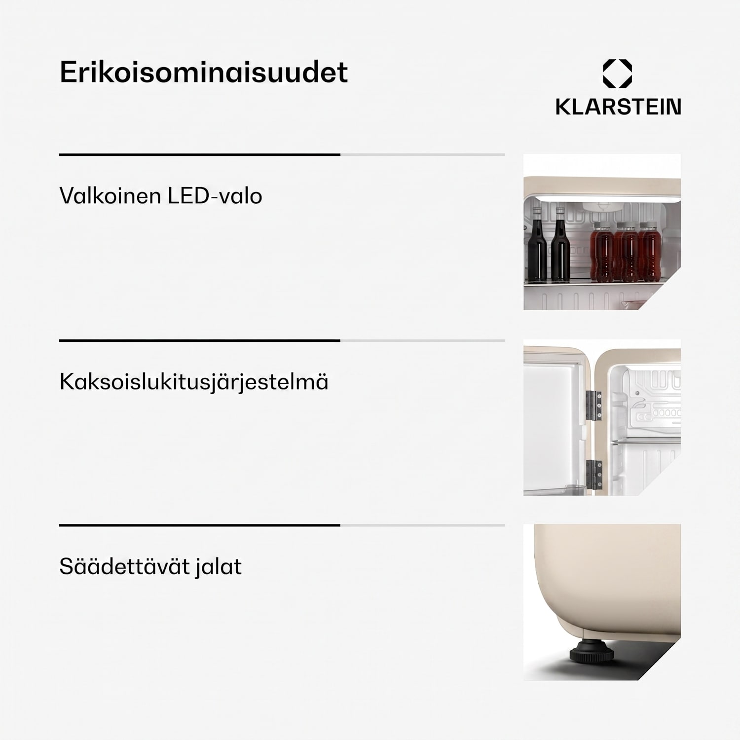 Audrey Evo minijääkaappi | 43 l | retro design | hiljainen | kompakti | 3 väriä 43 L | Kerma