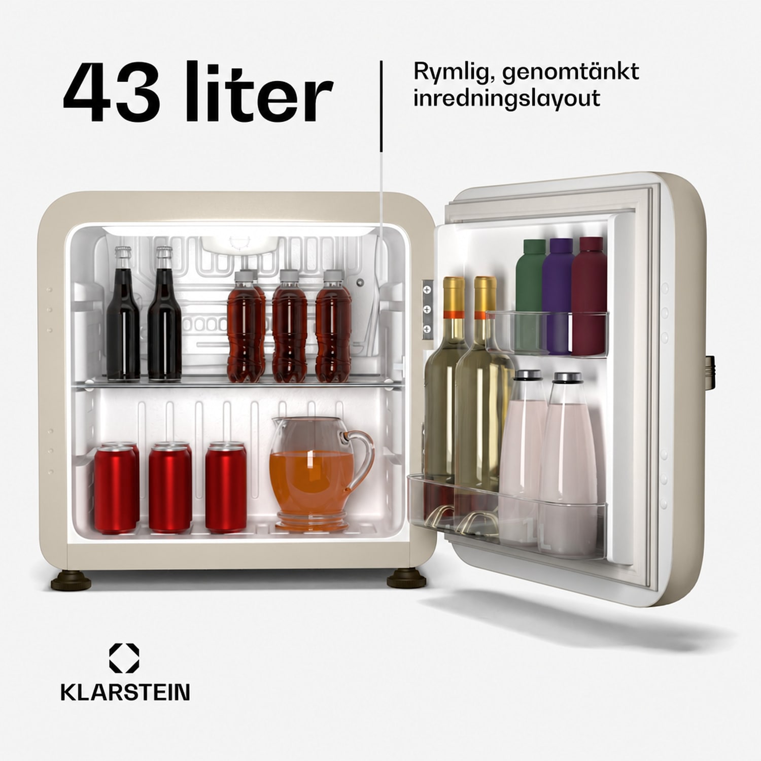 Audrey Evo minikylskåp | 43 l | retrodesign | tyst | kompakt | 3 färger 43 L | Creme