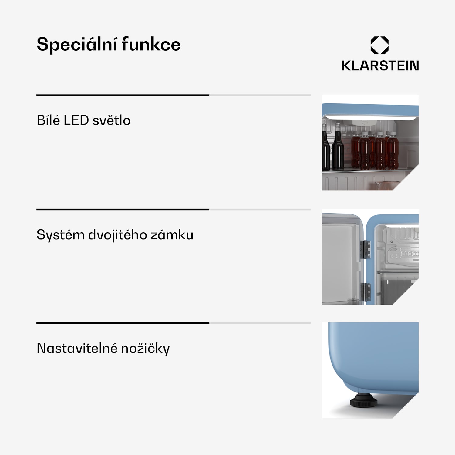 Audrey Evo mini lednice| 43 l, retro design, tichá, kompaktní, 3 barvy 43 litrů | Modrá