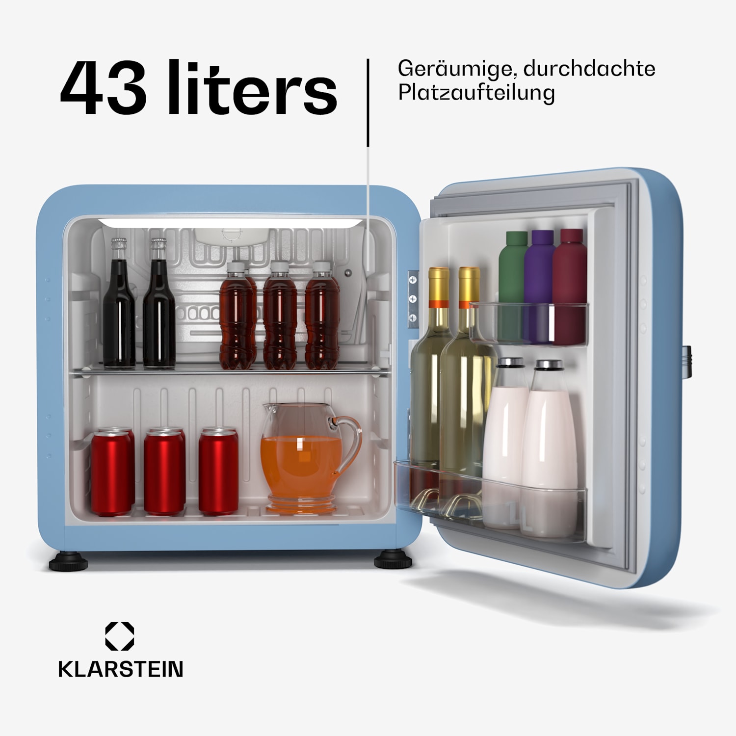 Audrey Evo Mini-réfrigérateur | 43 L | design rétro | silencieux | compact | 3 couleurs 43 L | Bleu