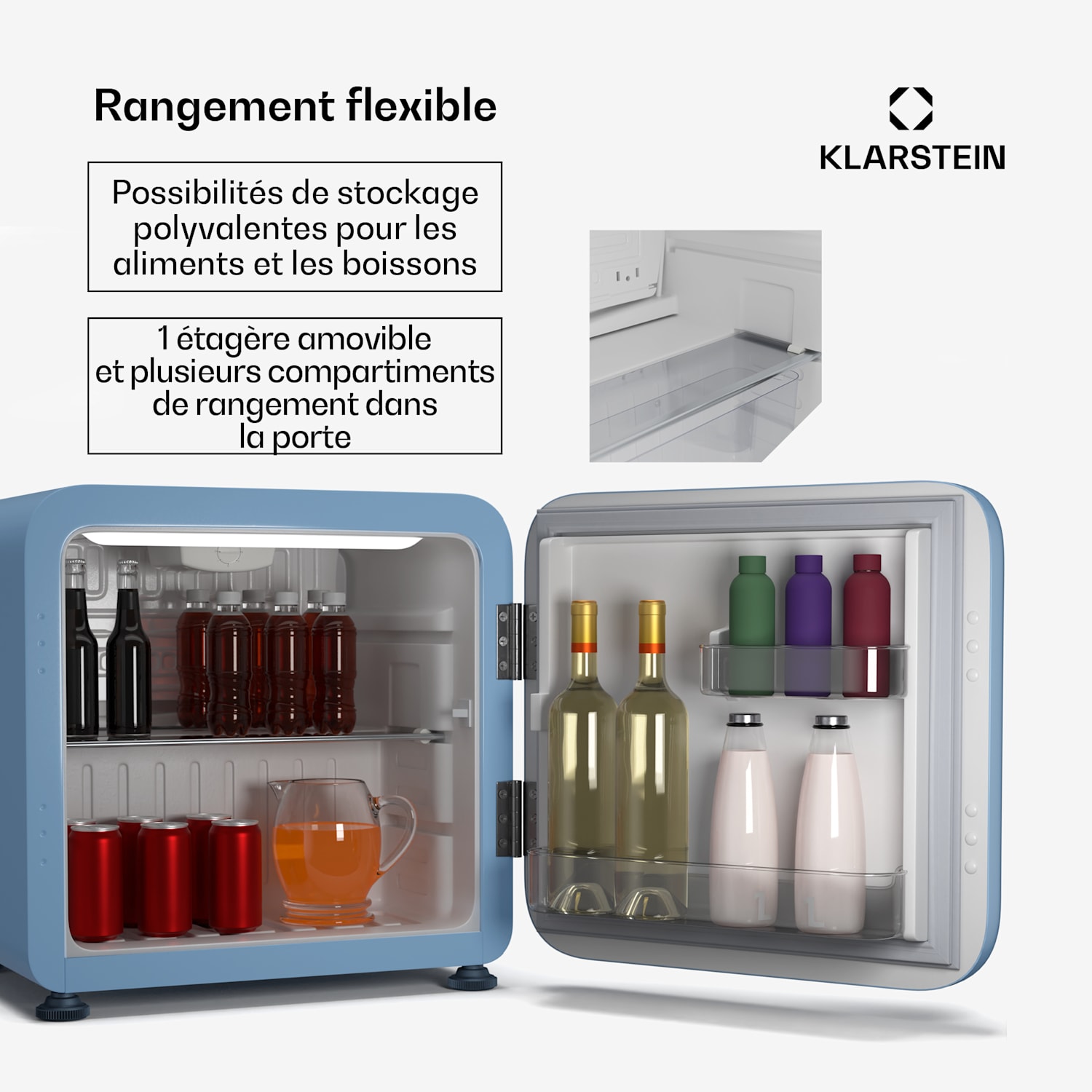 Audrey Evo mini koelkast | 43L | retro design | stil | compact | 3 kleuren 43 ltr | Blauw