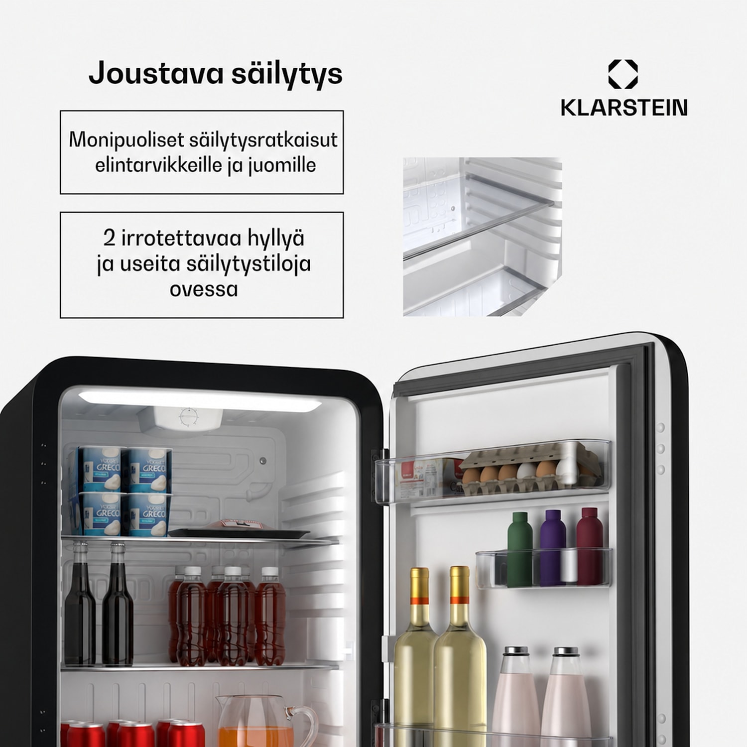 Audrey Evo minijääkaappi | 68 l | retro design | hiljainen | kompakti | 3 väriä 68 l | Musta
