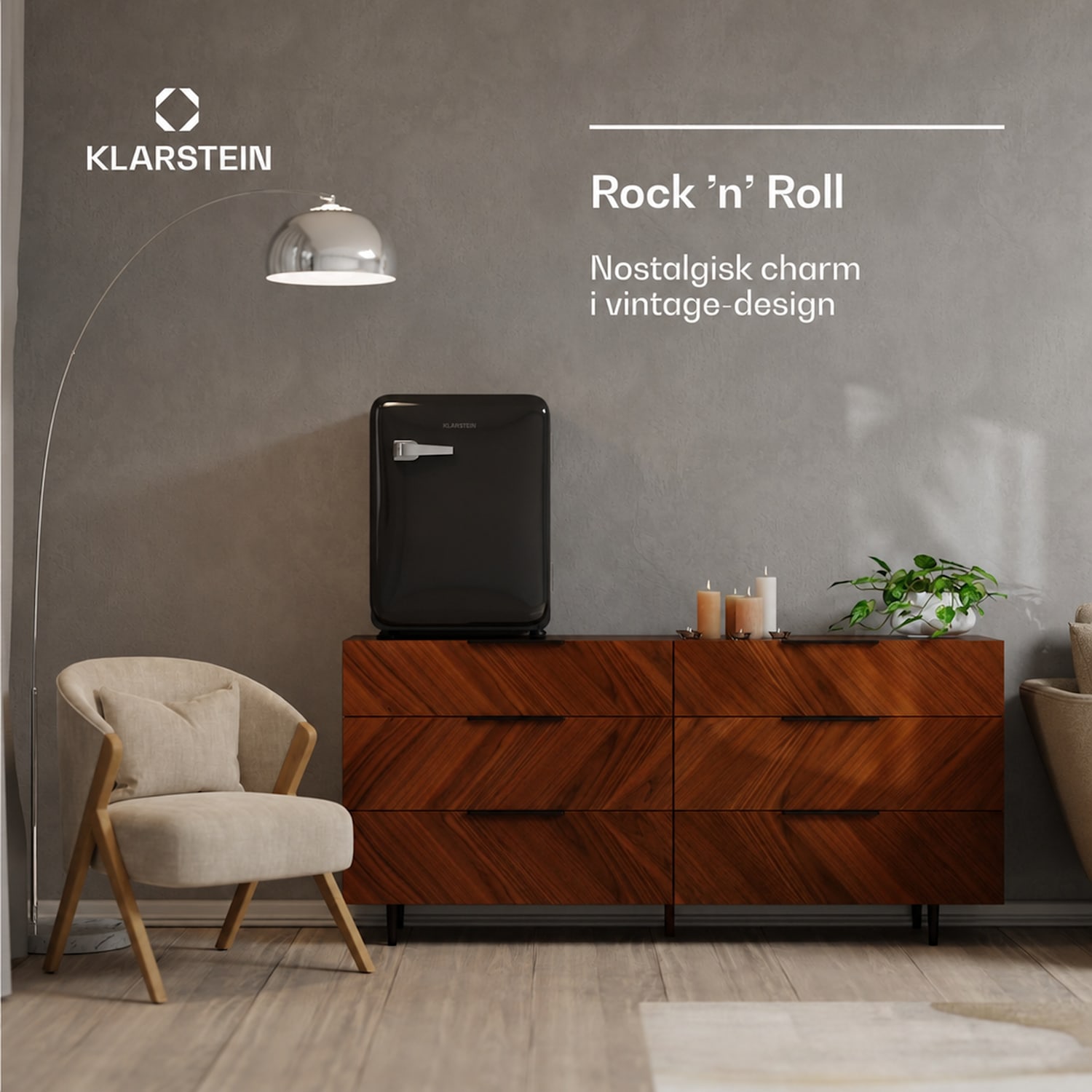 Audrey Evo minikylskåp | 68 l | retrodesign | tyst | kompakt | 3 färger 68 Ltr | Svart