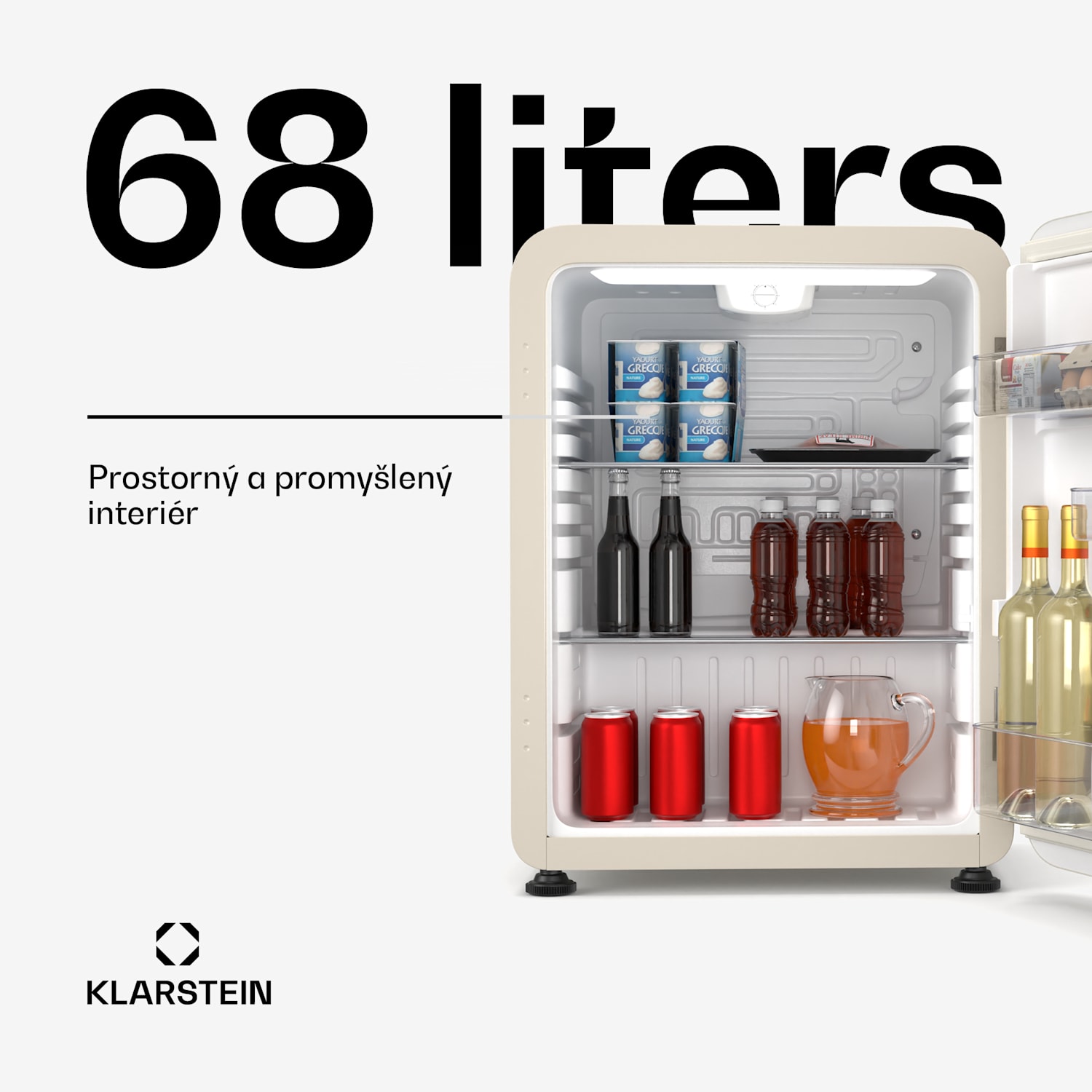 Audrey Evo mini lednice| 68 l, retro design, tichá, kompaktní, 3 barvy 68 Ltr | Krémová