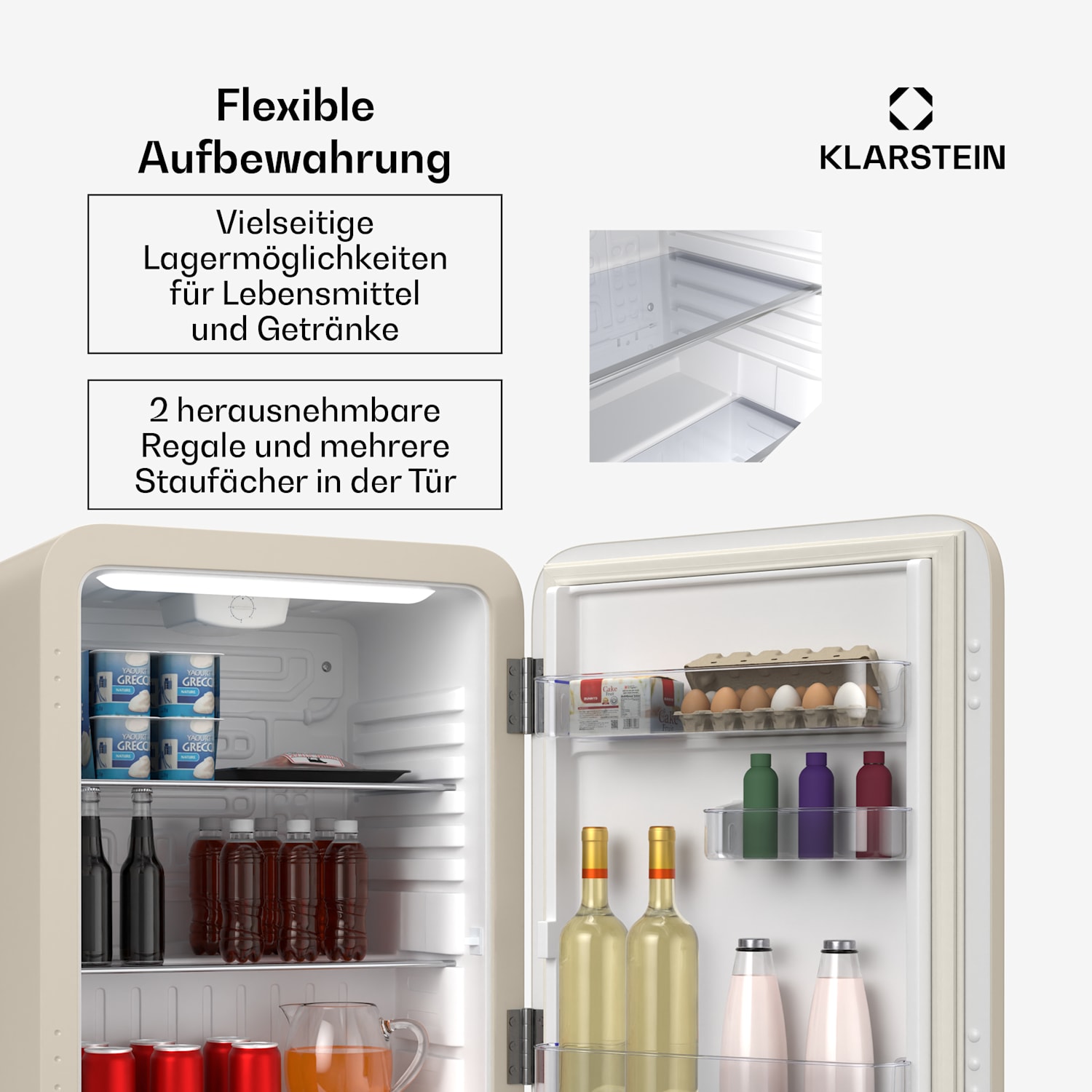 Audrey Evo Mini Kühlschrank | 68L | Retro-Design | leise | kompakt | 3 Farben 68 Ltr | Creme
