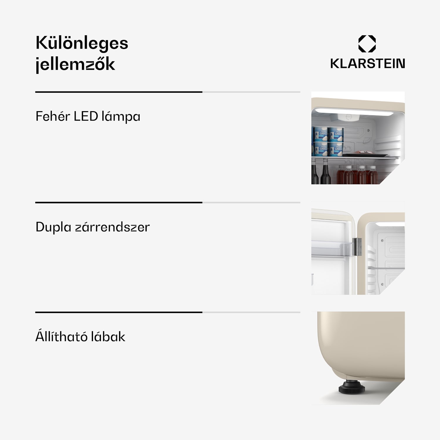 Audrey Evo mini hűtőszekrény, 68 l, retro kivitel, csendes, kompakt, 3 szín 