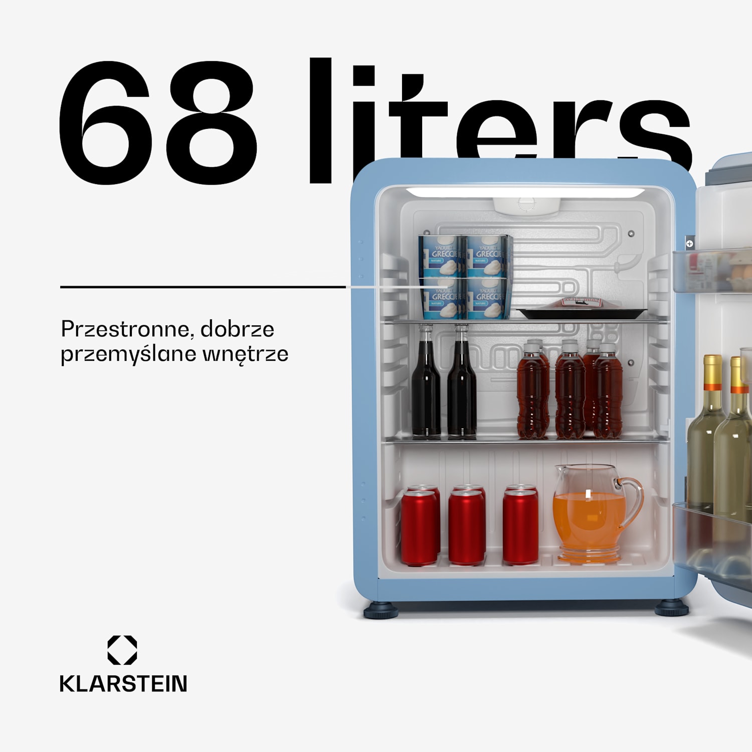 Minilodówka Audrey Evo, 68l, retro design, cicha, kompaktowa, 3 kolory 68 Ltr | Niebieski