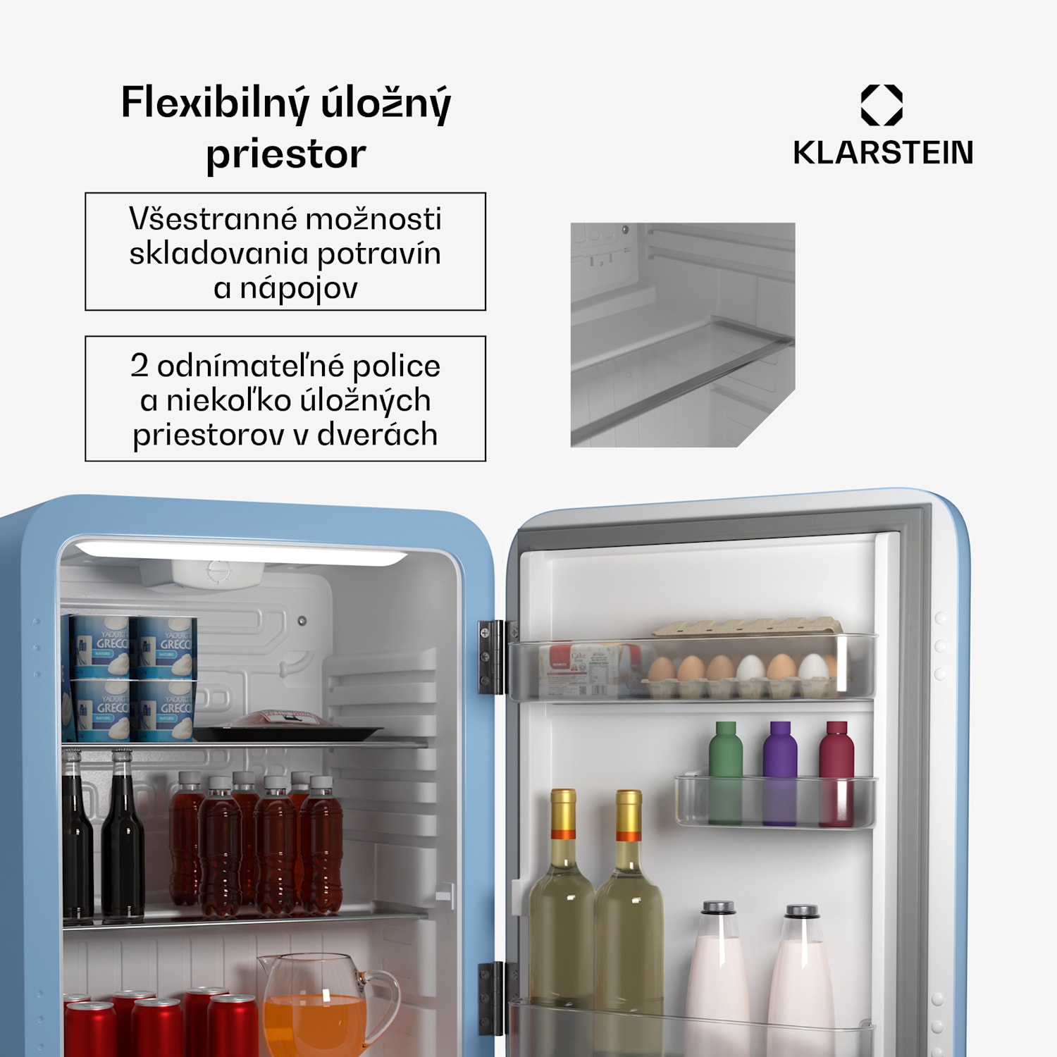 Audrey Evo mini chladnička, 68 l, retro dizajn, tichá, kompaktná, 3 farby 68 Ltr | Modrá