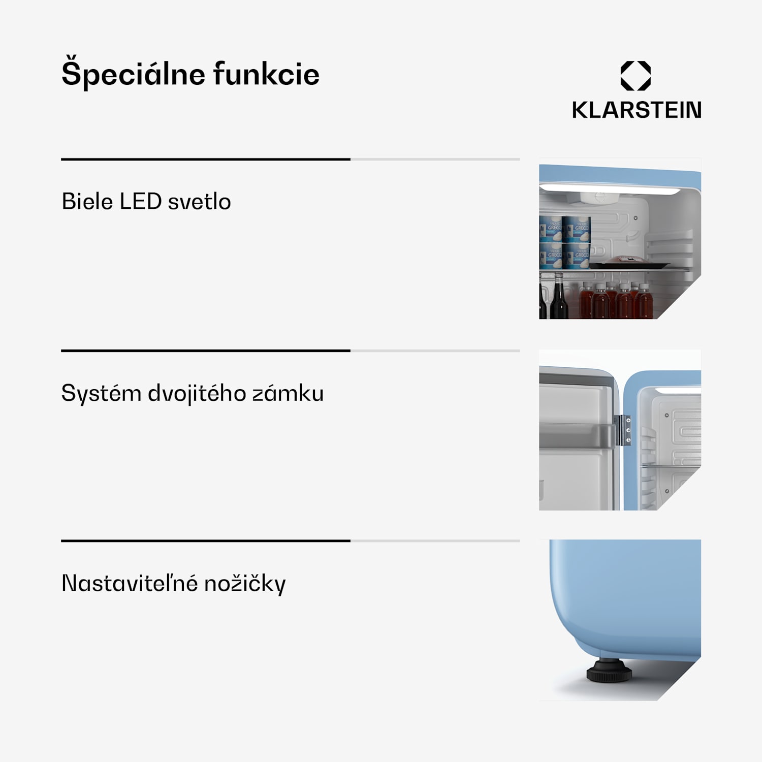 Audrey Evo mini chladnička, 68 l, retro dizajn, tichá, kompaktná, 3 farby 68 Ltr | Modrá