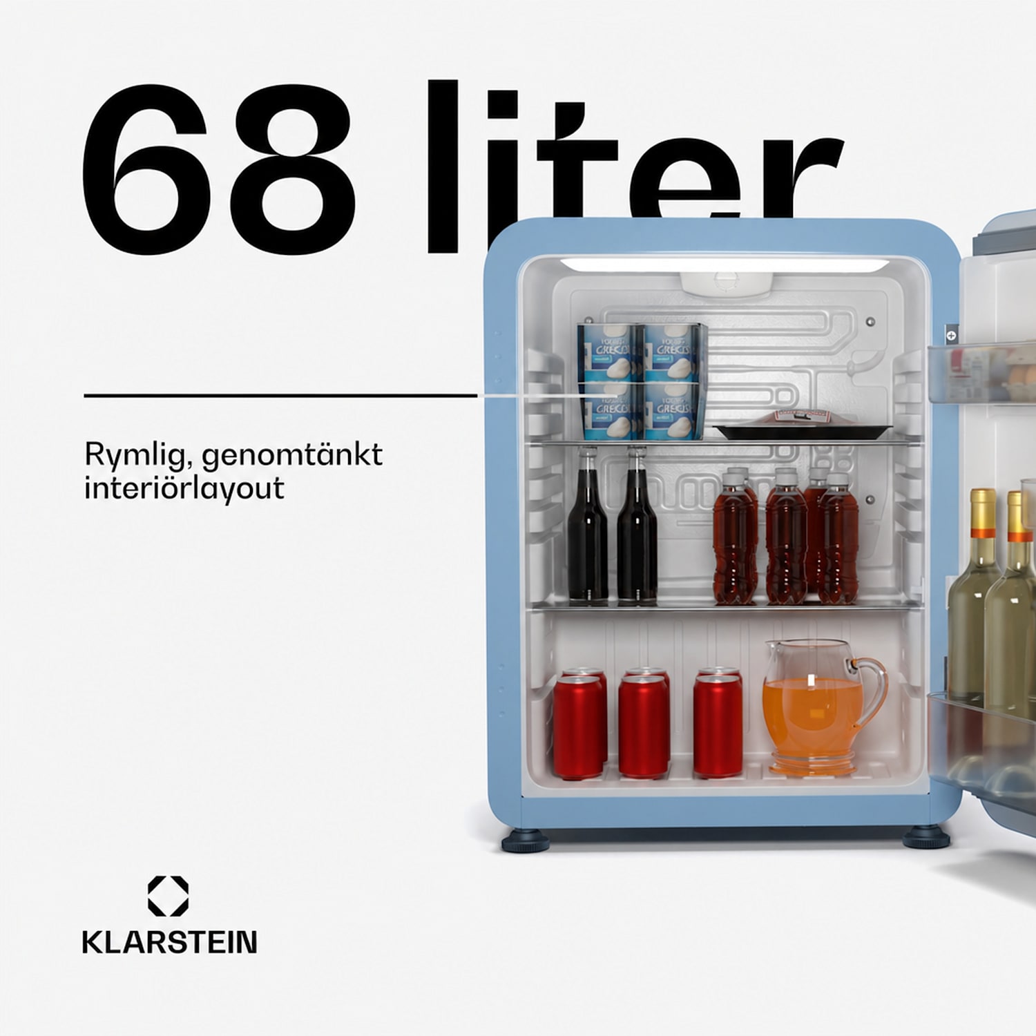 Audrey Evo minikylskåp | 68 l | retrodesign | tyst | kompakt | 3 färger 68 Ltr | Blå