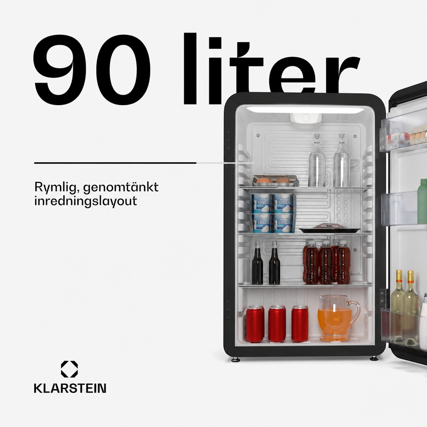 Audrey Evo minikylskåp | 90 l | retrodesign | tyst | kompakt | 3 färger 90 litrů | Svart