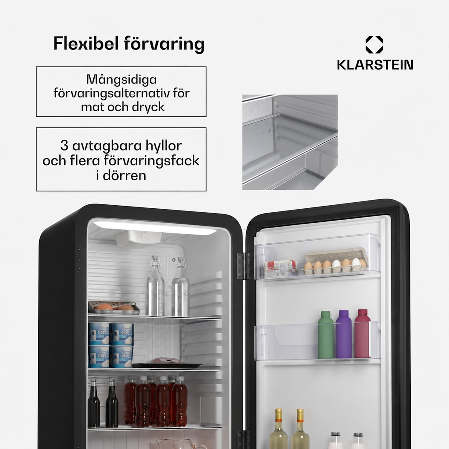 Audrey Evo minikylskåp | 90 l | retrodesign | tyst | kompakt | 3 färger 90 litrů | Svart