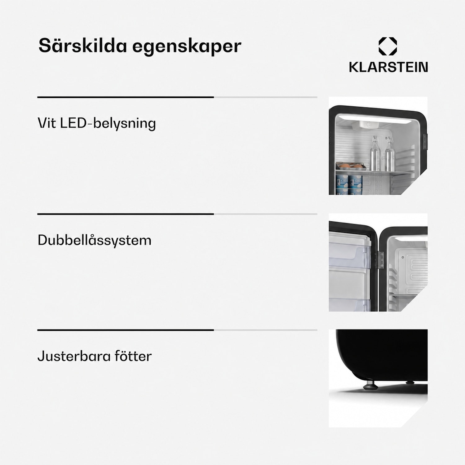 Audrey Evo minikylskåp | 90 l | retrodesign | tyst | kompakt | 3 färger 90 litrů | Svart