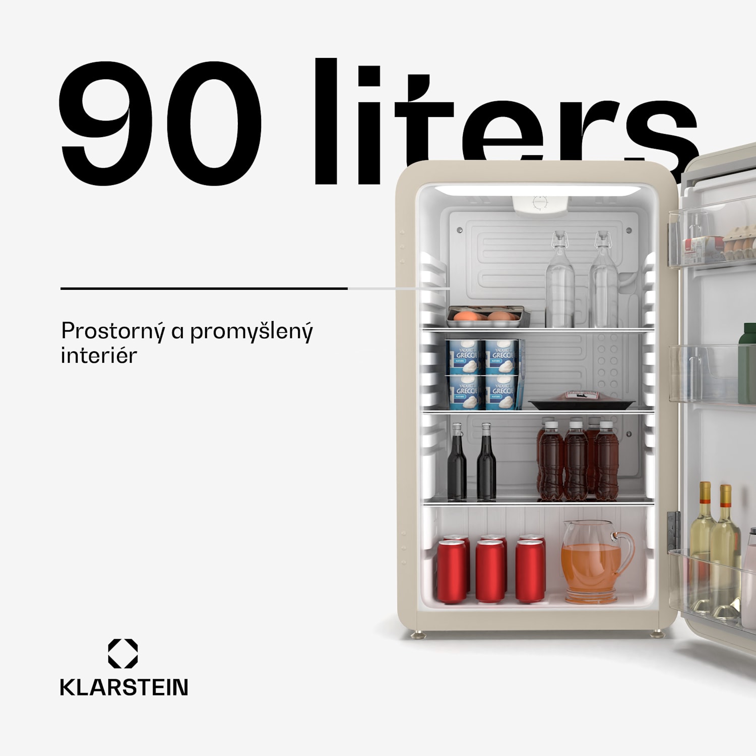 Audrey Evo mini lednice, 90 l, retro design, tichá, kompaktní, 3 barvy 90 litrů | Krémová