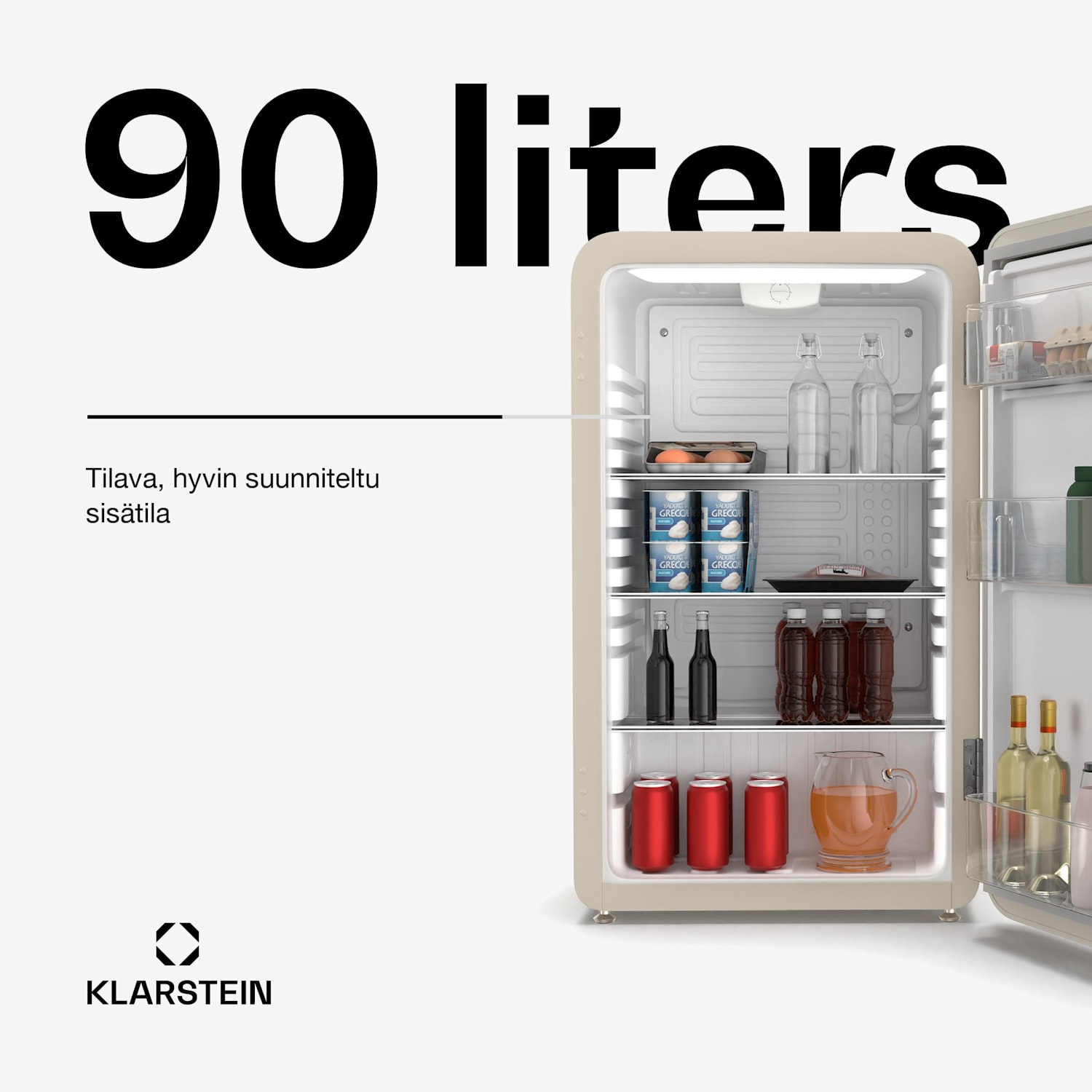 Audrey Evo minijääkaappi | 90 l | retro design | hiljainen | kompakti | 3 väriä 90 l | Kerma