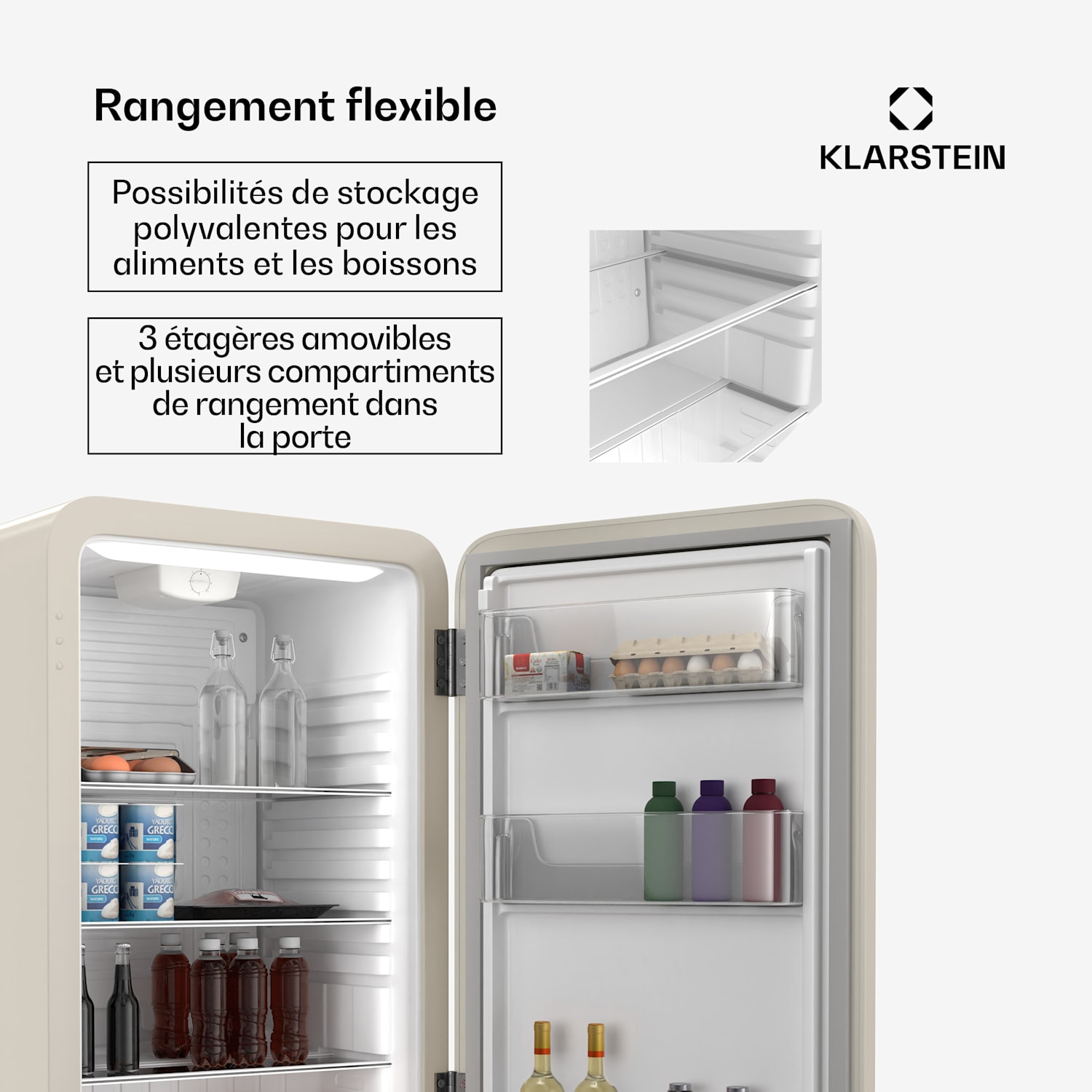 Audrey Evo mini koelkast | 90L | retro design | stil | compact | 3 kleuren 90 ltr | Crème