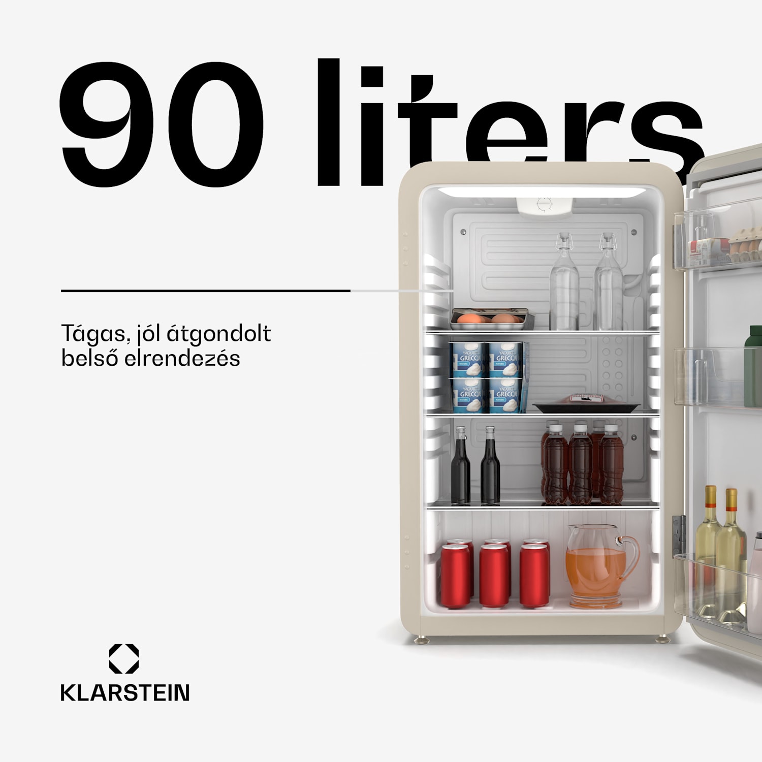 Audrey Evo mini hűtőszekrény, 90 l, retro kivitel, csendes, kompakt, 3 szín 90 Ltr | Krém